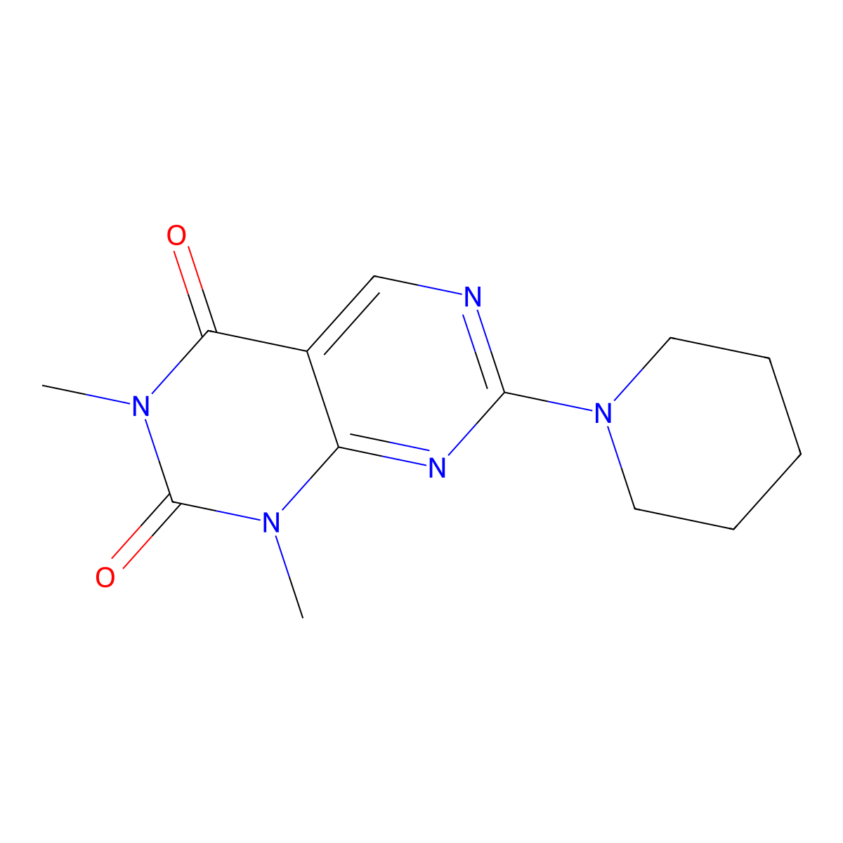 1,3-dimethyl-7-(piperidin-1-yl)pyrimido[4,5-d]pyrimidine-2,4(1H,3H)-dione molecular structure, CAS 162147-60-6
