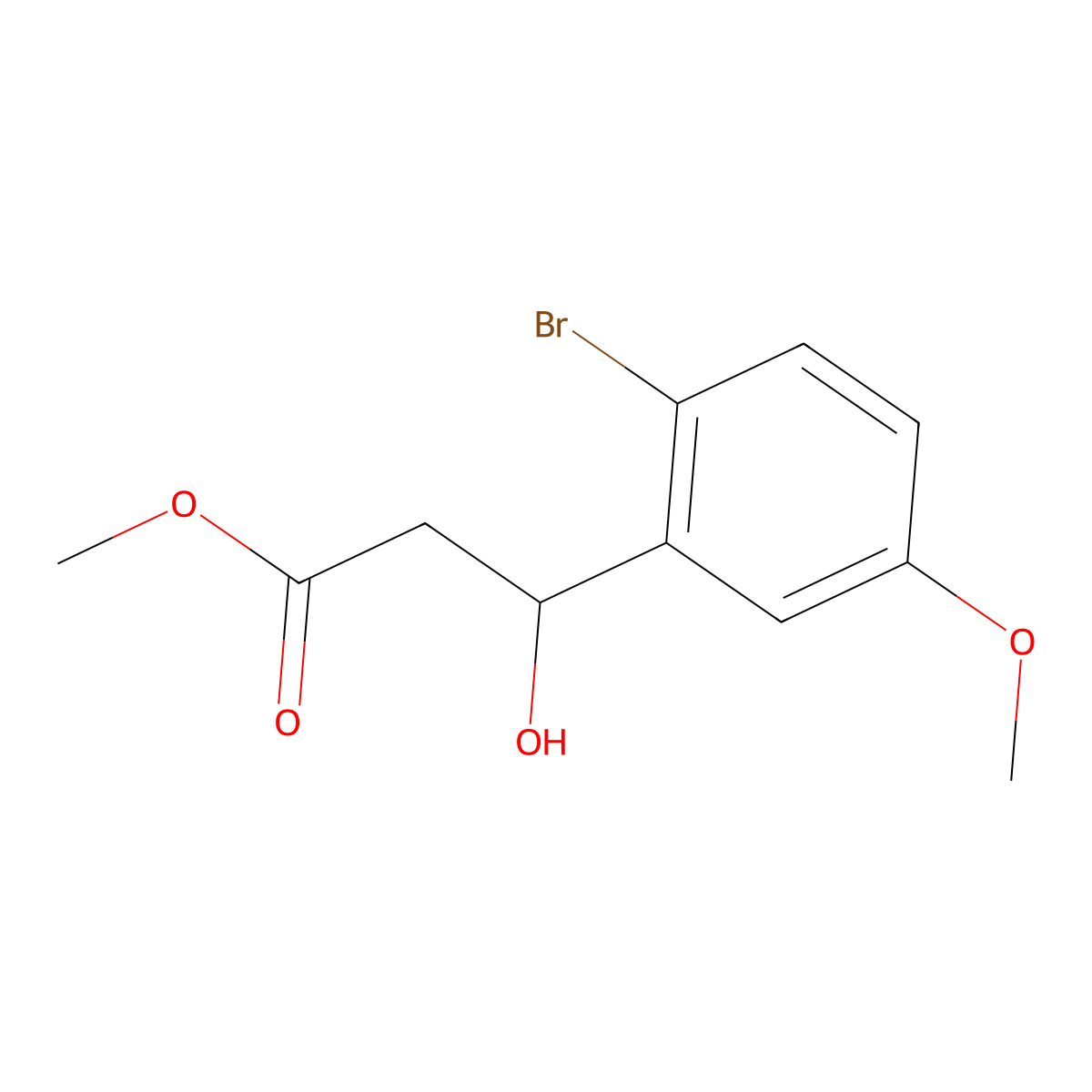 Methyl 3-(2-bromo-5-methoxyphenyl)-3-hydroxypropanoate molecular structure, CAS 1621506-47-5