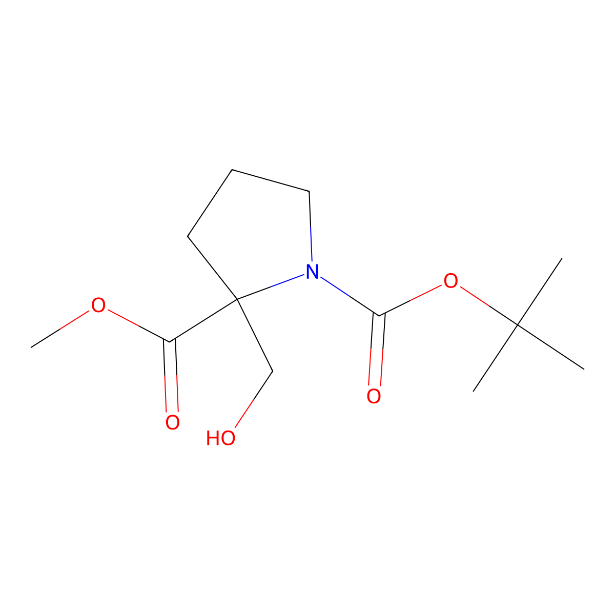 1-Tert-butyl 2-methyl 2-(hydroxymethyl)pyrrolidine-1,2-dicarboxylate molecular structure, CAS 1621508-13-1