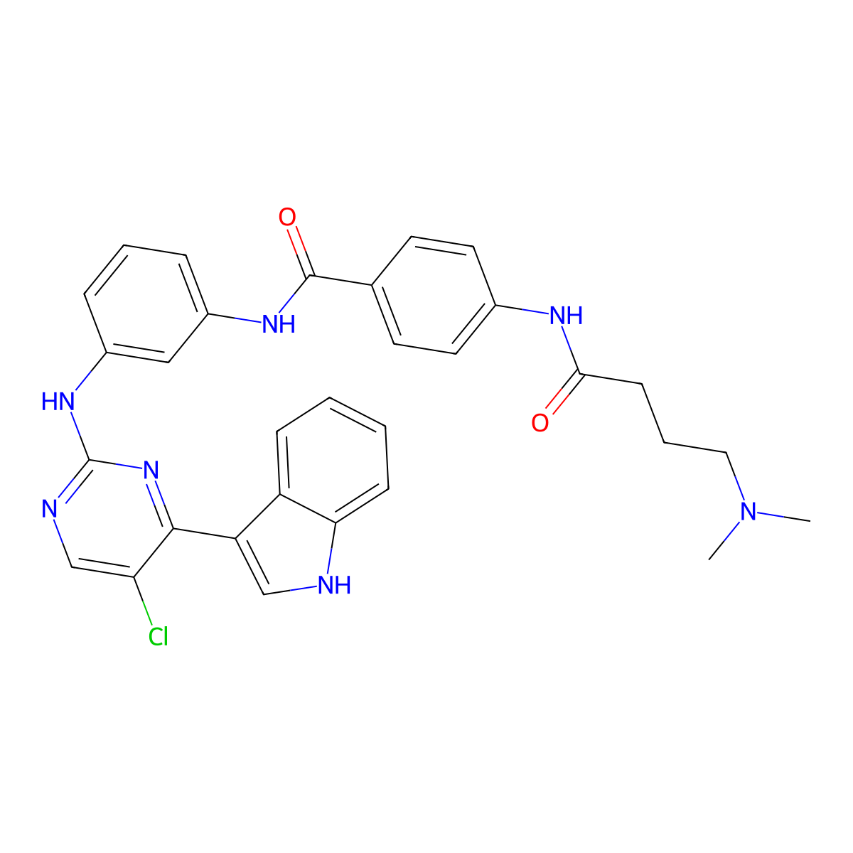 N-[3-[[5-chloro-4-(1H-indol-3-yl)pyrimidin-2-yl]amino]phenyl]-4-[4-(dimethylamino)butanoylamino]benzamide molecular structure, CAS 1621523-07-6
