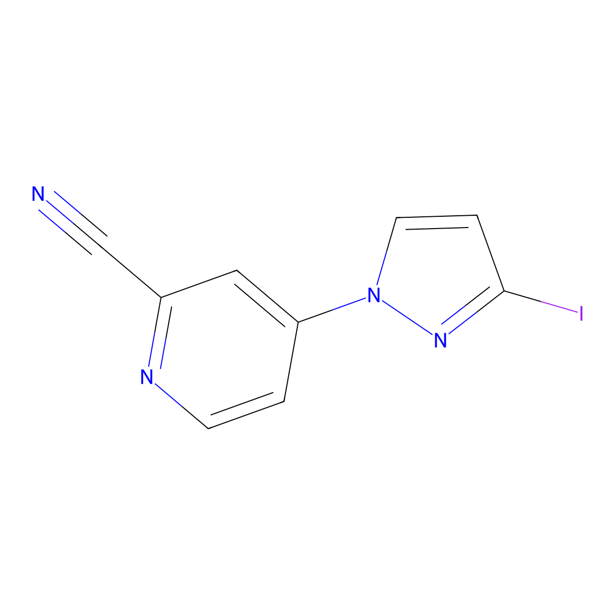 4-(3-iodo-1H-pyrazol-1-yl)picolinonitrile molecular structure, CAS 1621525-17-4