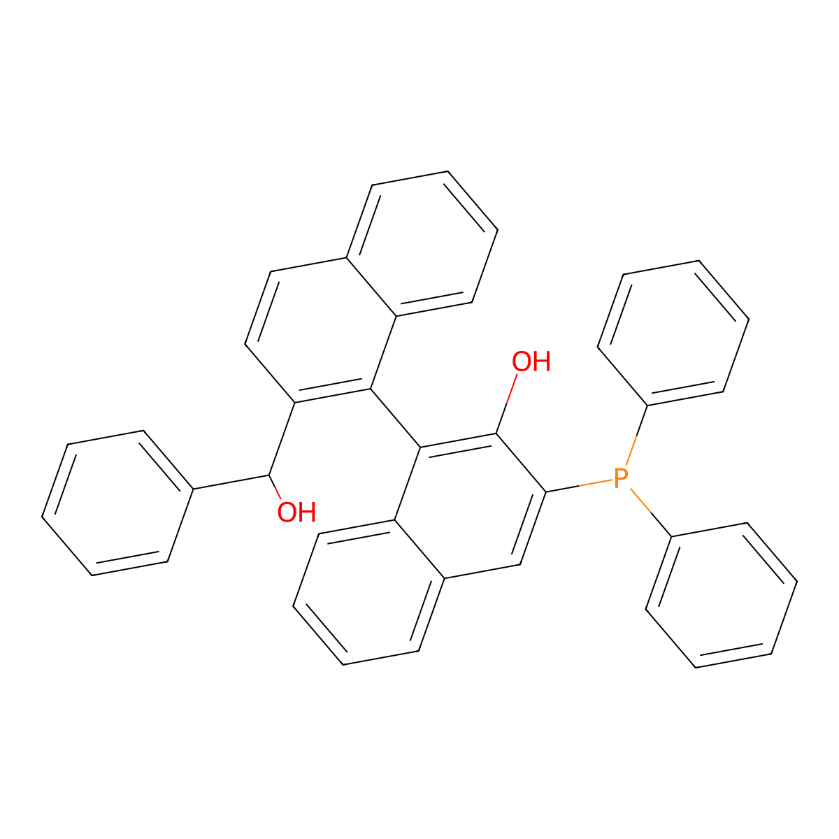 (R)-2-Hydroxy-3-(diphenylphosphino)-2'-[(S)-hydroxy(phenyl)methyl]-[1,1'-binaphthalene] molecular structure, CAS 1621627-47-1