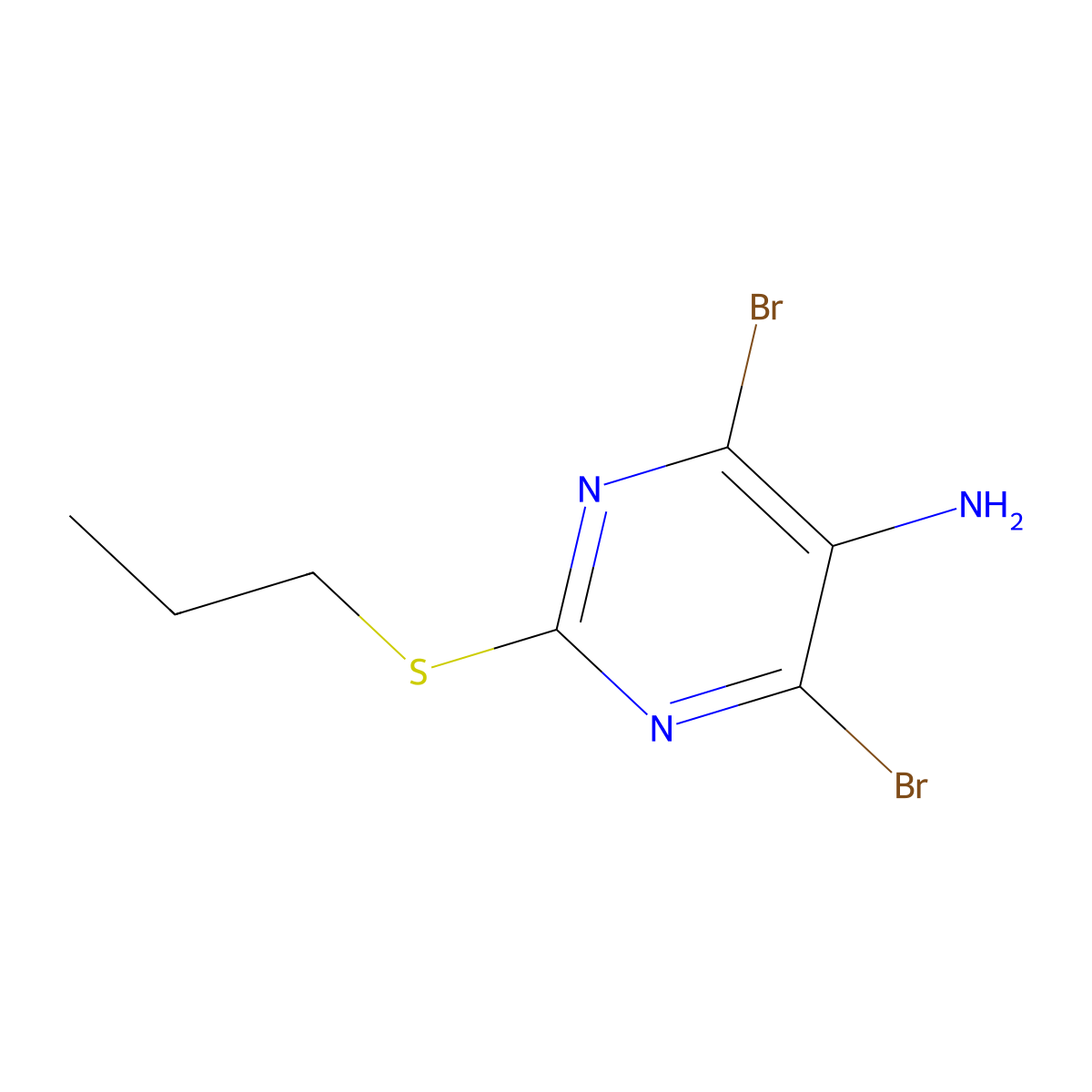 4,6-Dibromo-2-(propylthio)pyrimidin-5-amine molecular structure, CAS 1621679-05-7