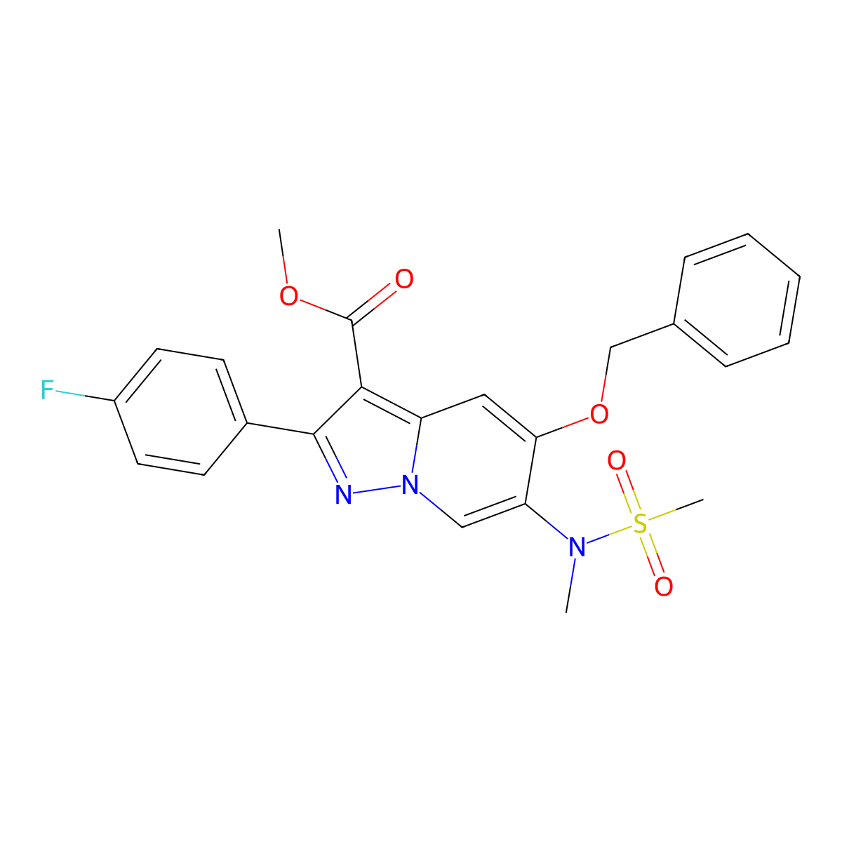 methyl 5-(benzyloxy)-2-(4-fluorophenyl)-6-(N-methylmethylsulfonamido)pyrazolo[1,5-a]pyridine-3-carboxylate molecular structure, CAS 1621705-62-1