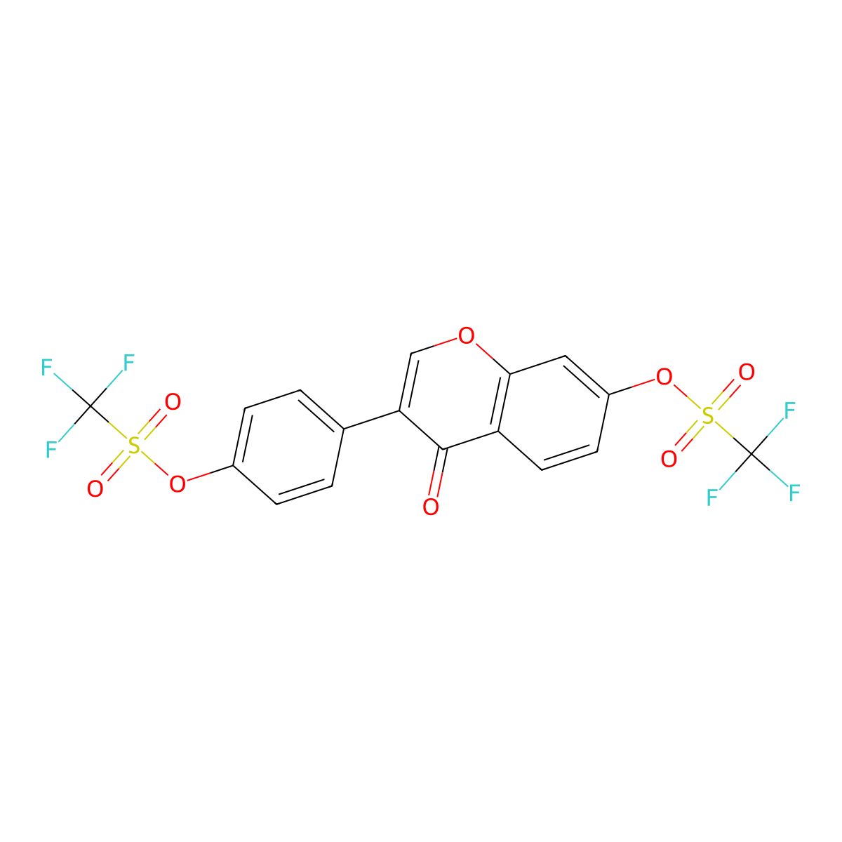 4-Oxo-3-(4-(((trifluoromethyl)sulfonyl)oxy)phenyl)-4H-chromen-7-yl trifluoromethanesulfonate molecular structure, CAS 1621873-71-9