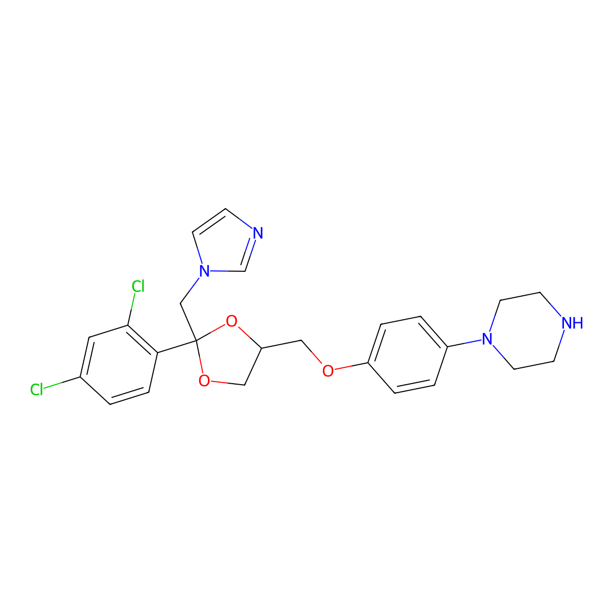 1-(4-{[(2S,4R)-2-(2,4-Dichlorophenyl)-2-(imidazol-1-ylmethyl)-1,3-dioxolan-4-YL]methoxy}phenyl)piperazine molecular structure, CAS 1621914-80-4