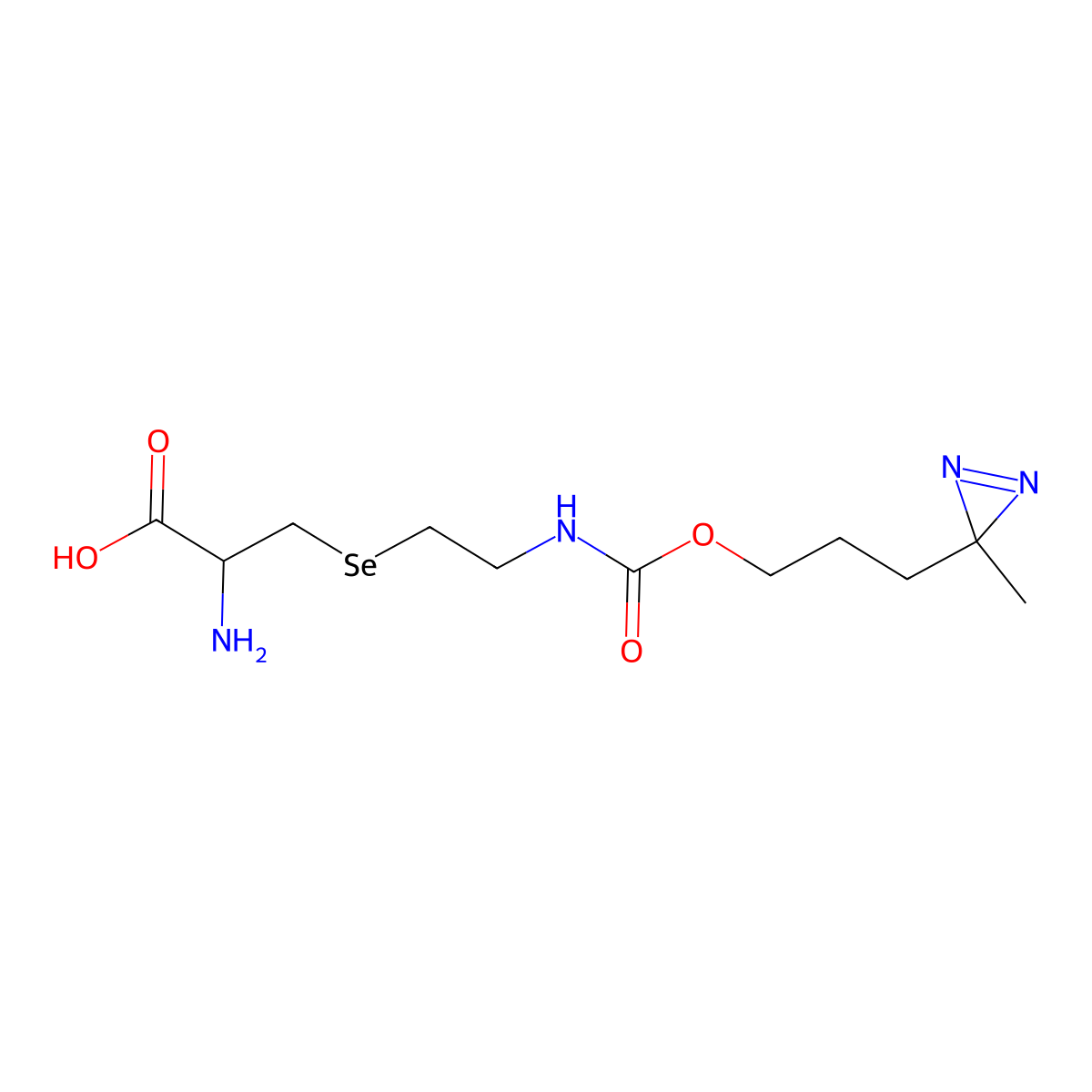 (R)-2-amino-3-((2-(((3-(3-methyl-3H-diazirin-3-yl)propoxy)carbonyl)amino)ethyl)selanyl)propanoic acid molecular structure, CAS 1621992-73-1