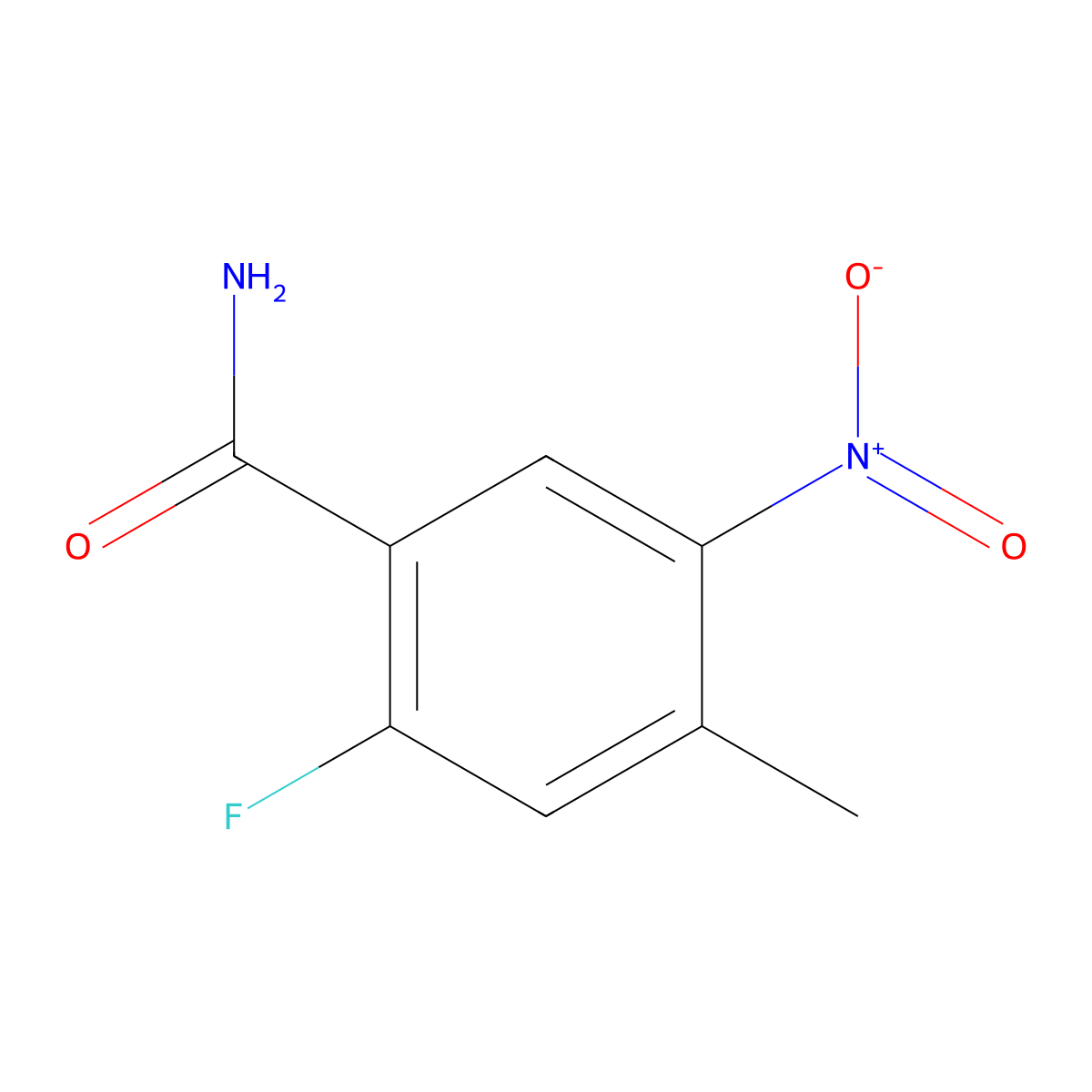 2-Fluoro-4-methyl-5-nitrobenzamide molecular structure, CAS 1622004-11-8