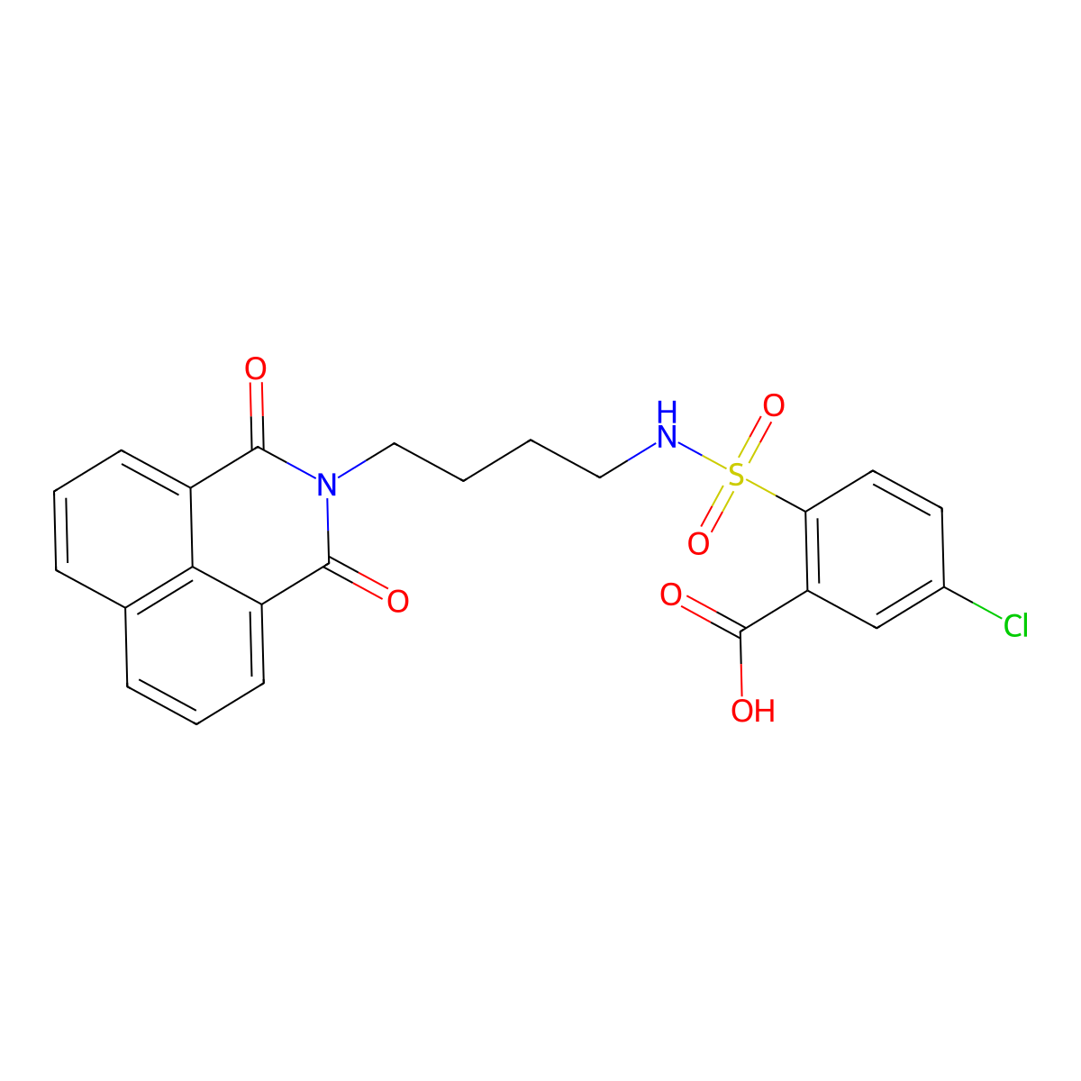 5-Chloro-2-[(4-{2,4-dioxo-3-azatricyclo[7.3.1.0,5,13]trideca-1(13),5,7,9,11-pentaen-3-yl}butyl)sulfamoyl]benzoic acid molecular structure, CAS 1622006-09-0