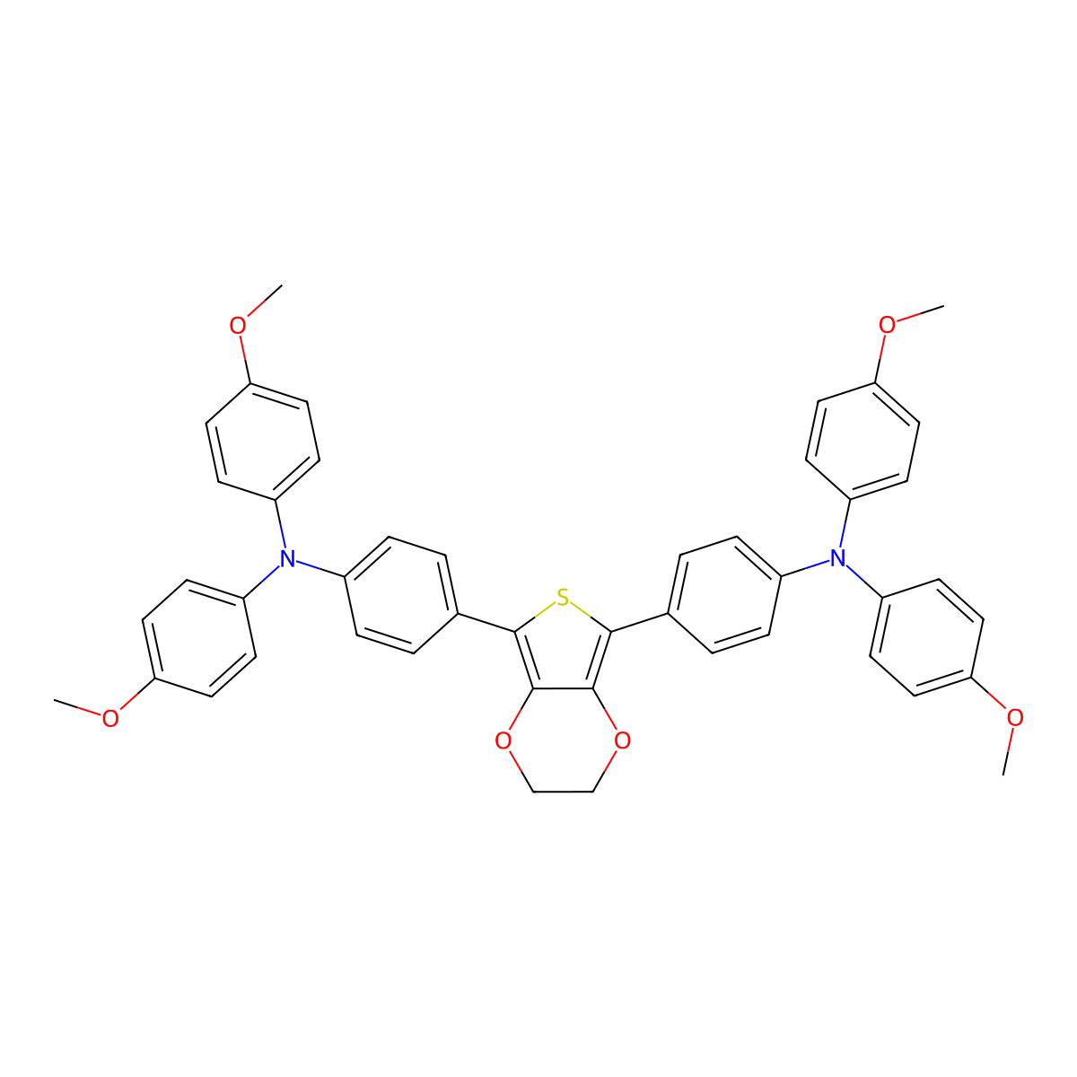 4,4'-(2,3-Dihydrothieno[3,4-b][1,4]dioxine-5,7-diyl)bis[N,N-bis(4-methoxyphenyl)aniline] molecular structure, CAS 1622008-73-4