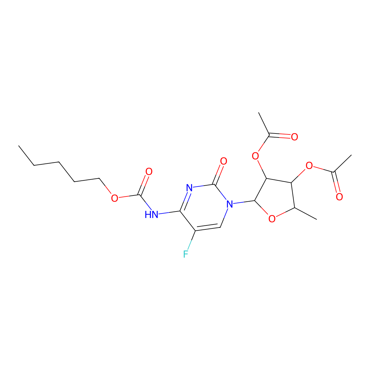 2',3'-Di-O-acetyl-5'-deoxy-5-fluoro-N4-(pentyloxycarbonyl)cytidine molecular structure, CAS 162204-20-8