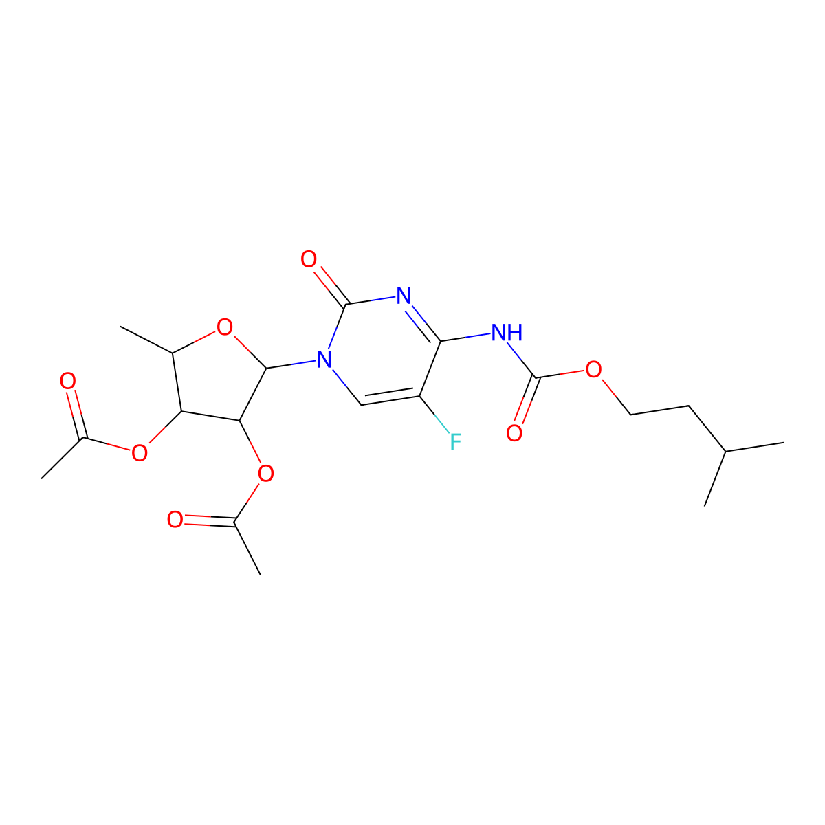 2',3'-Di-O-acetyl-5'-deoxy-5-fluoro-N-[(3-methylbutoxy)carbonyl]cytidine molecular structure, CAS 162204-22-0