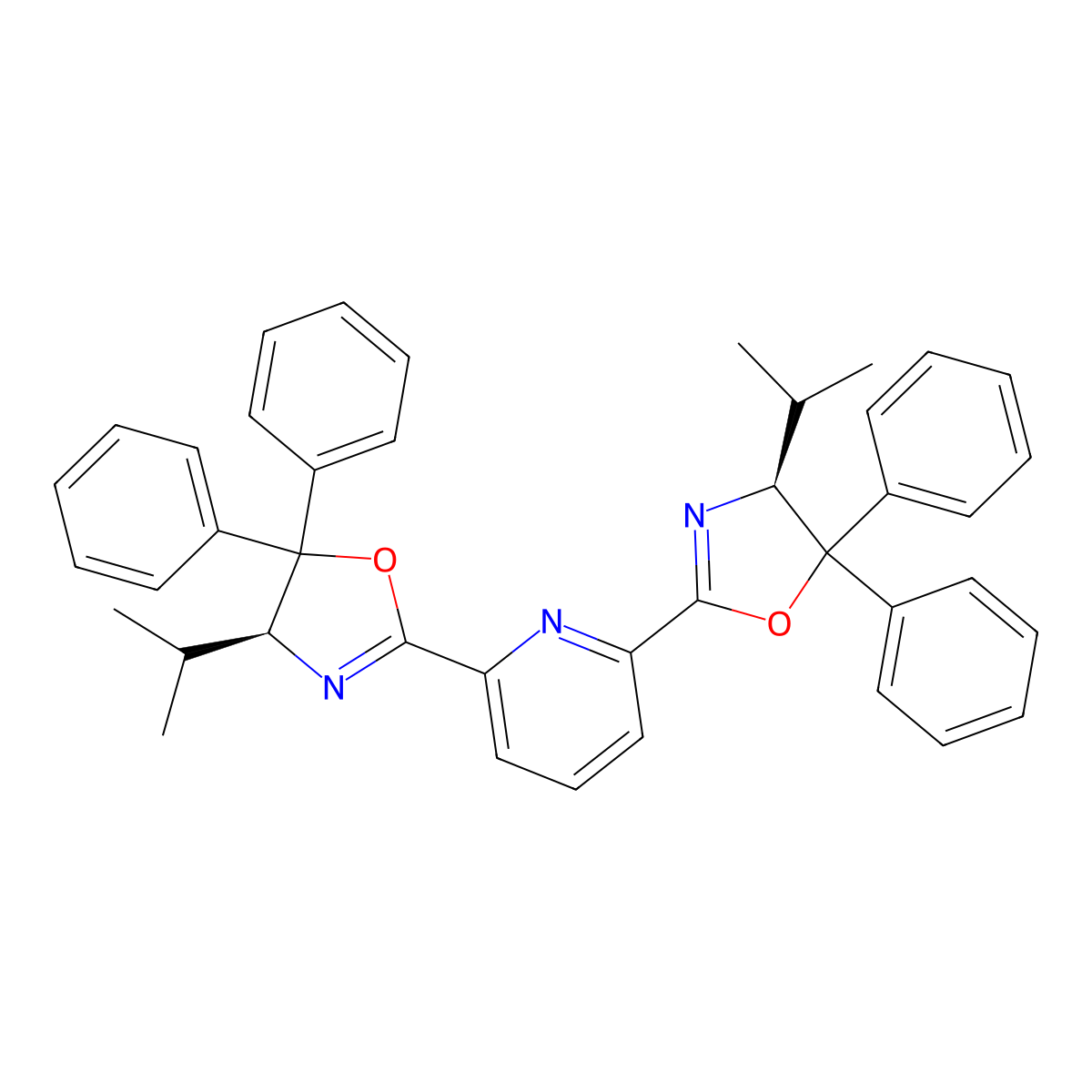 2,6-Bis((S)-4-isopropyl-5,5-diphenyl-4,5-dihydrooxazol-2-yl)pyridine molecular structure, CAS 162213-03-8