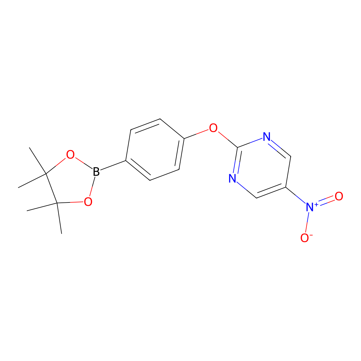 5-Nitro-2-(4-(4,4,5,5-tetramethyl-1,3,2-dioxaborolan-2-yl)phenoxy)pyrimidine molecular structure, CAS 1622210-63-2
