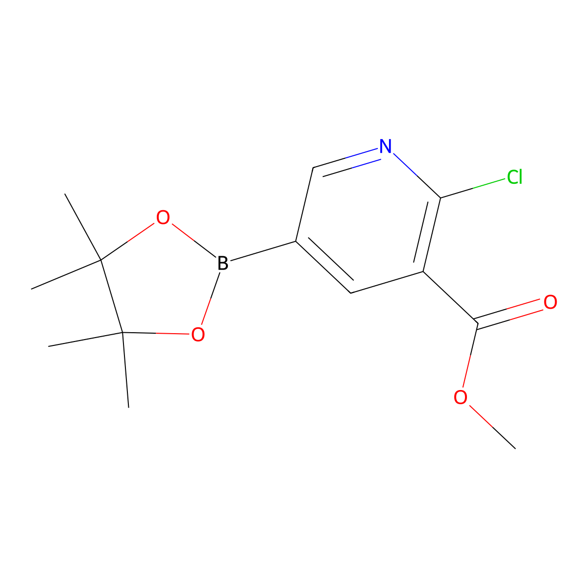 Methyl 2-chloro-5-(4,4,5,5-tetramethyl-1,3,2-dioxaborolan-2-YL)nicotinate molecular structure, CAS 1622216-98-1