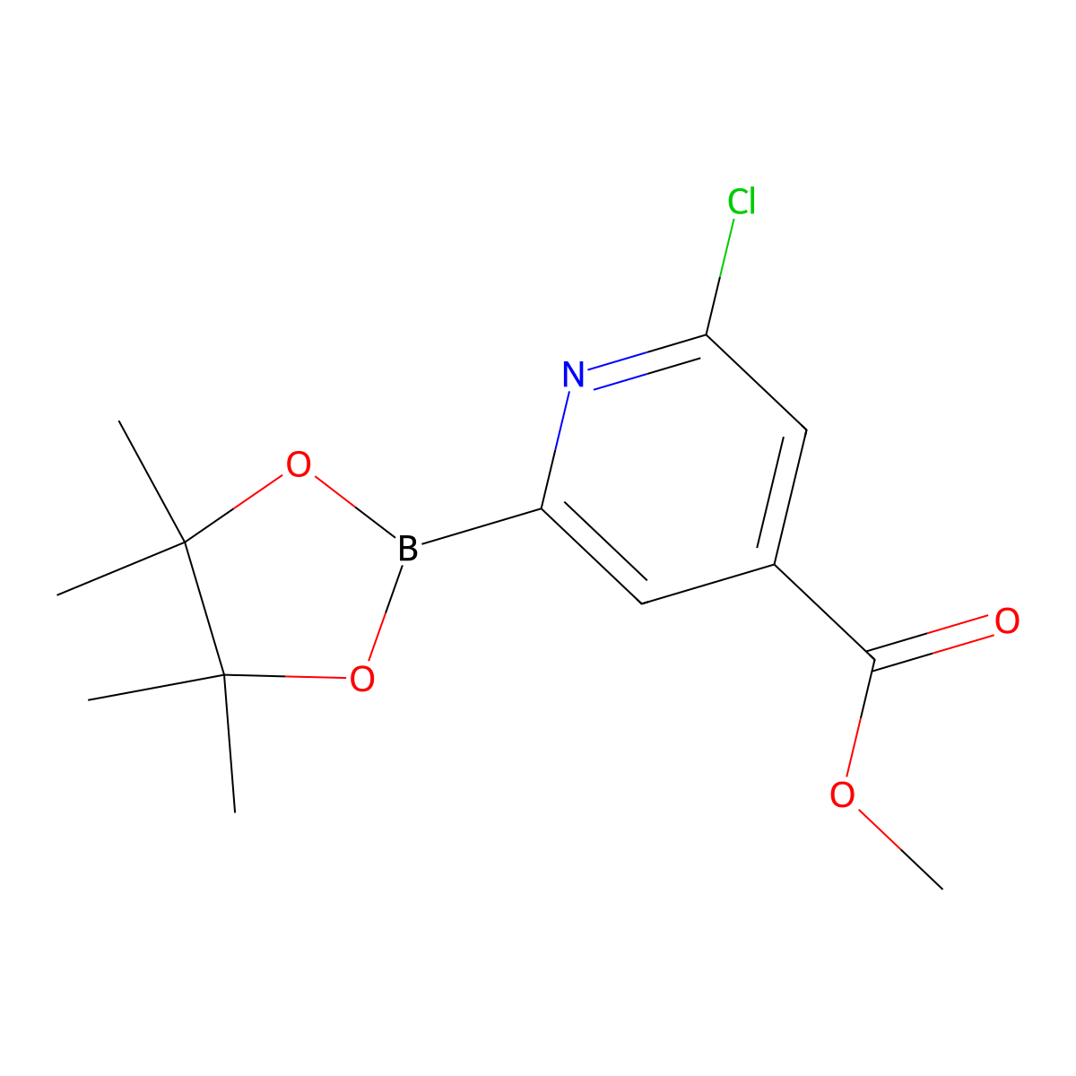 Methyl 2-chloro-6-(4,4,5,5-tetramethyl-1,3,2-dioxaborolan-2-yl)isonicotinate molecular structure, CAS 1622217-07-5