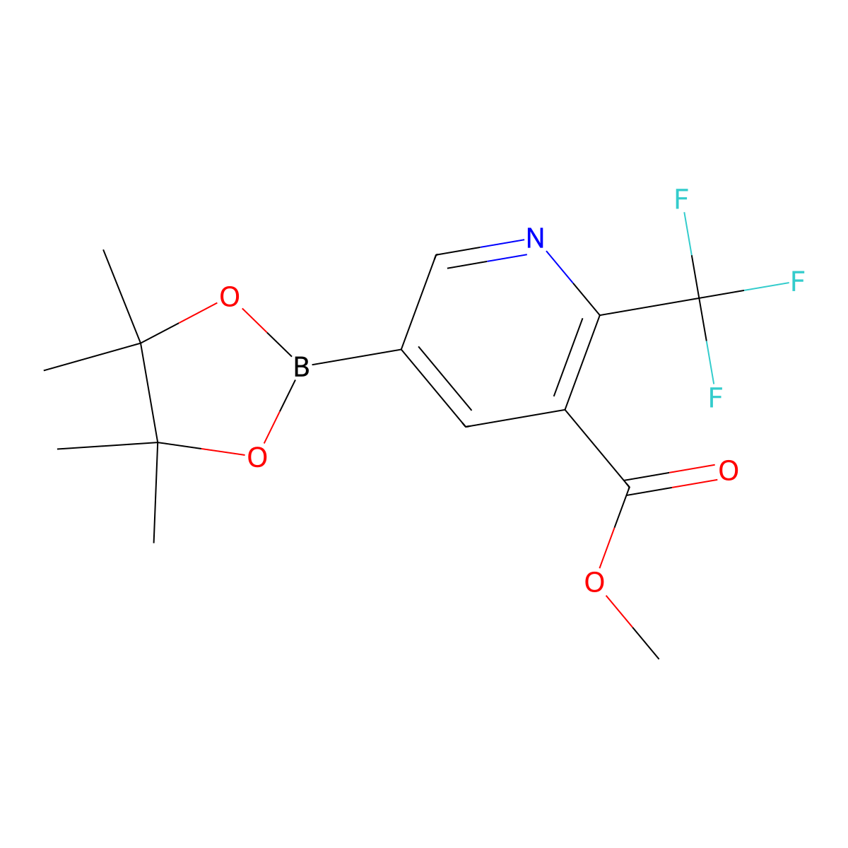 Methyl 5-(4,4,5,5-tetramethyl-1,3,2-dioxaborolan-2-yl)-2-(trifluoromethyl)pyridine-3-carboxylate molecular structure, CAS 1622217-18-8