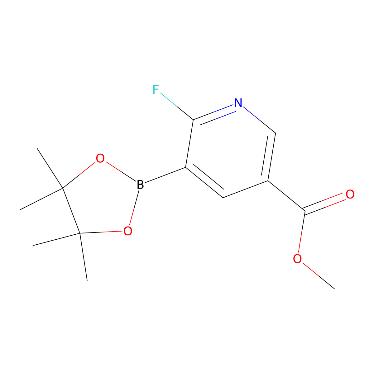 Methyl 6-fluoro-5-(4,4,5,5-tetramethyl-1,3,2-dioxaborolan-2-yl)pyridine-3-carboxylate molecular structure, CAS 1622217-36-0