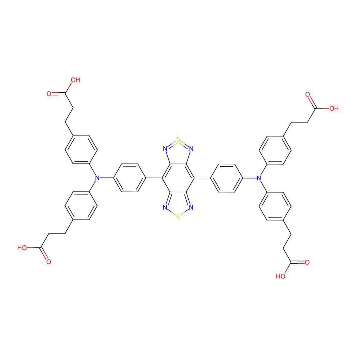 3-[4-[4-(2-carboxyethyl)-N-[4-[8-[4-[4-(2-carboxyethyl)-N-[4-(2-carboxyethyl)phenyl]anilino]phenyl]-5lambda4,11-dithia-4,6,10,12-tetrazatricyclo[7.3.0.03,7]dodeca-1(12),2,4,5,7,9-hexaen-2-yl]phenyl]anilino]phenyl]propanoic acid molecular structure, CAS 1622250-38-7