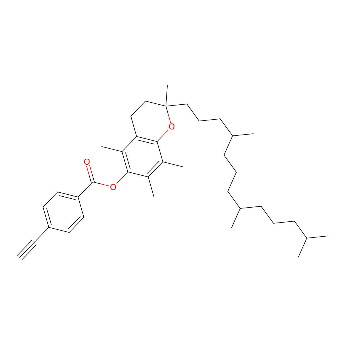 (R)-2,5,7,8-Tetramethyl-2-((4R,8R)-4,8,12-trimethyltridecyl)chroman-6-YL 4-ethynylbenzoate molecular structure, CAS 1622258-92-7