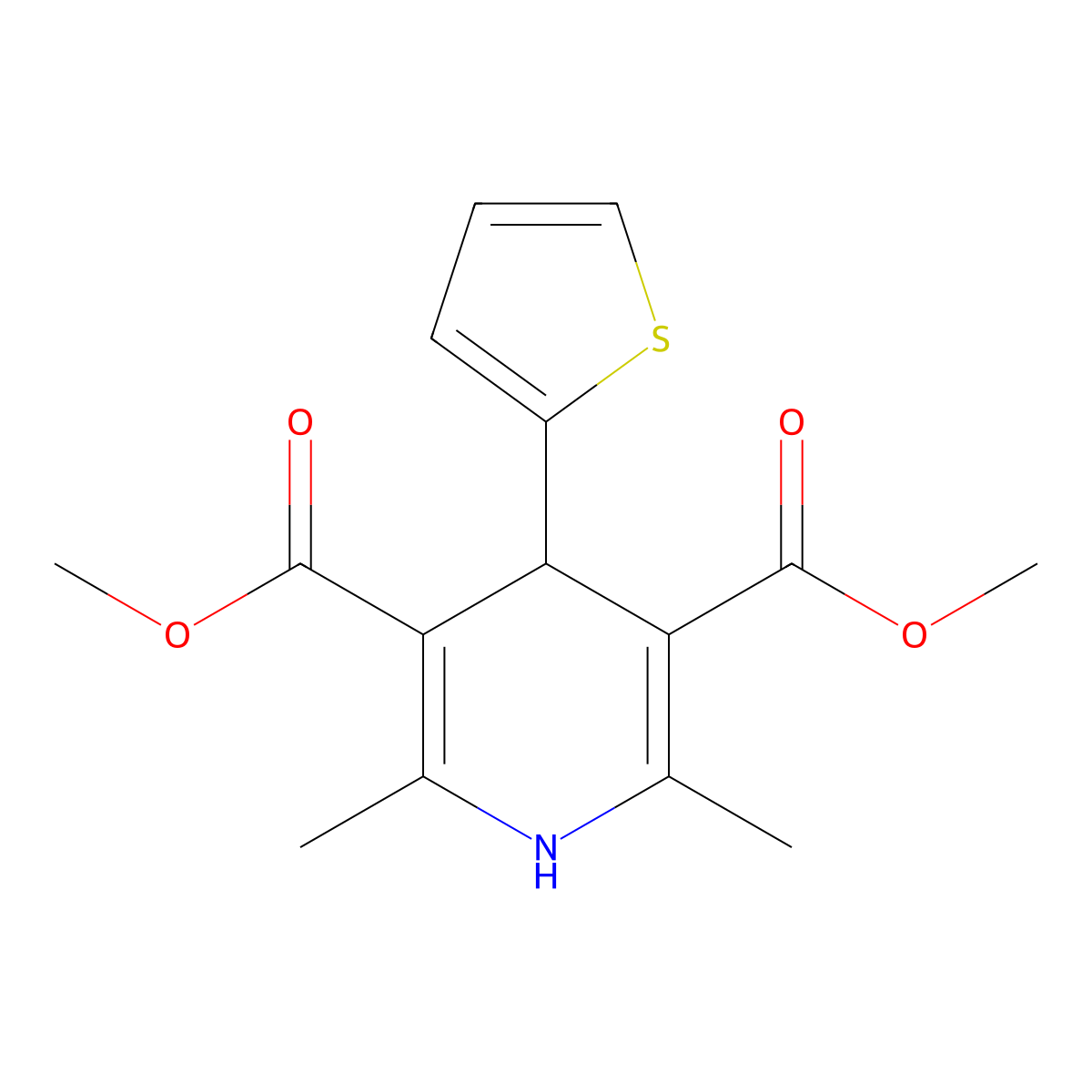 3,5-Dimethyl 2,6-dimethyl-4-(thiophen-2-yl)-1,4-dihydropyridine-3,5-dicarboxylate molecular structure, CAS 162229-14-3