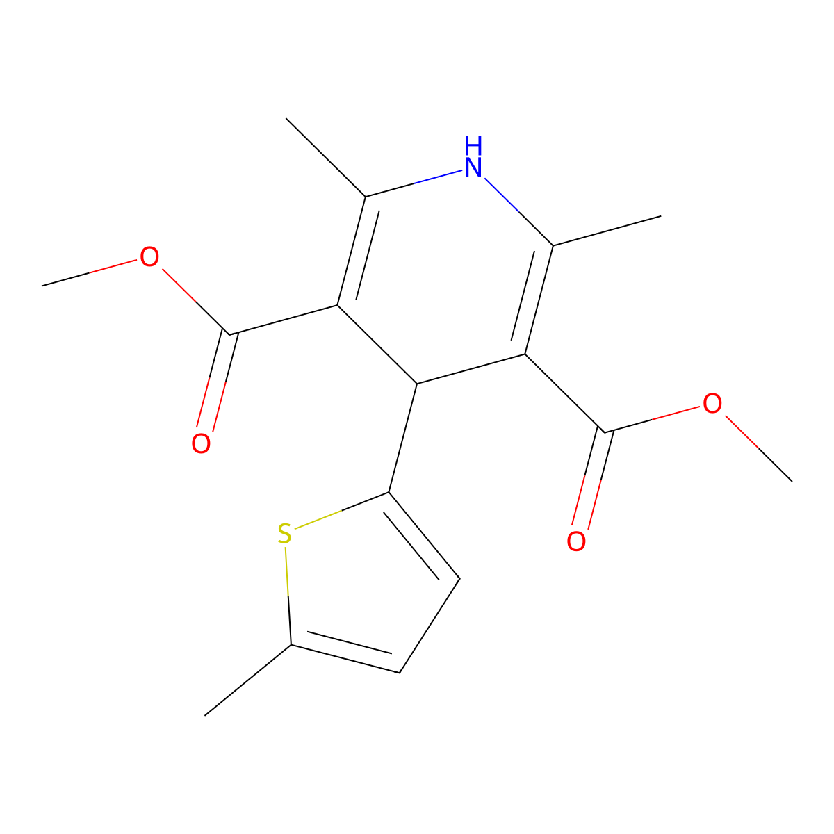 Dimethyl 2,6-dimethyl-4-(5-methyl-2-thienyl)-1,4-dihydropyridine-3,5-dicarboxylate molecular structure, CAS 162229-15-4