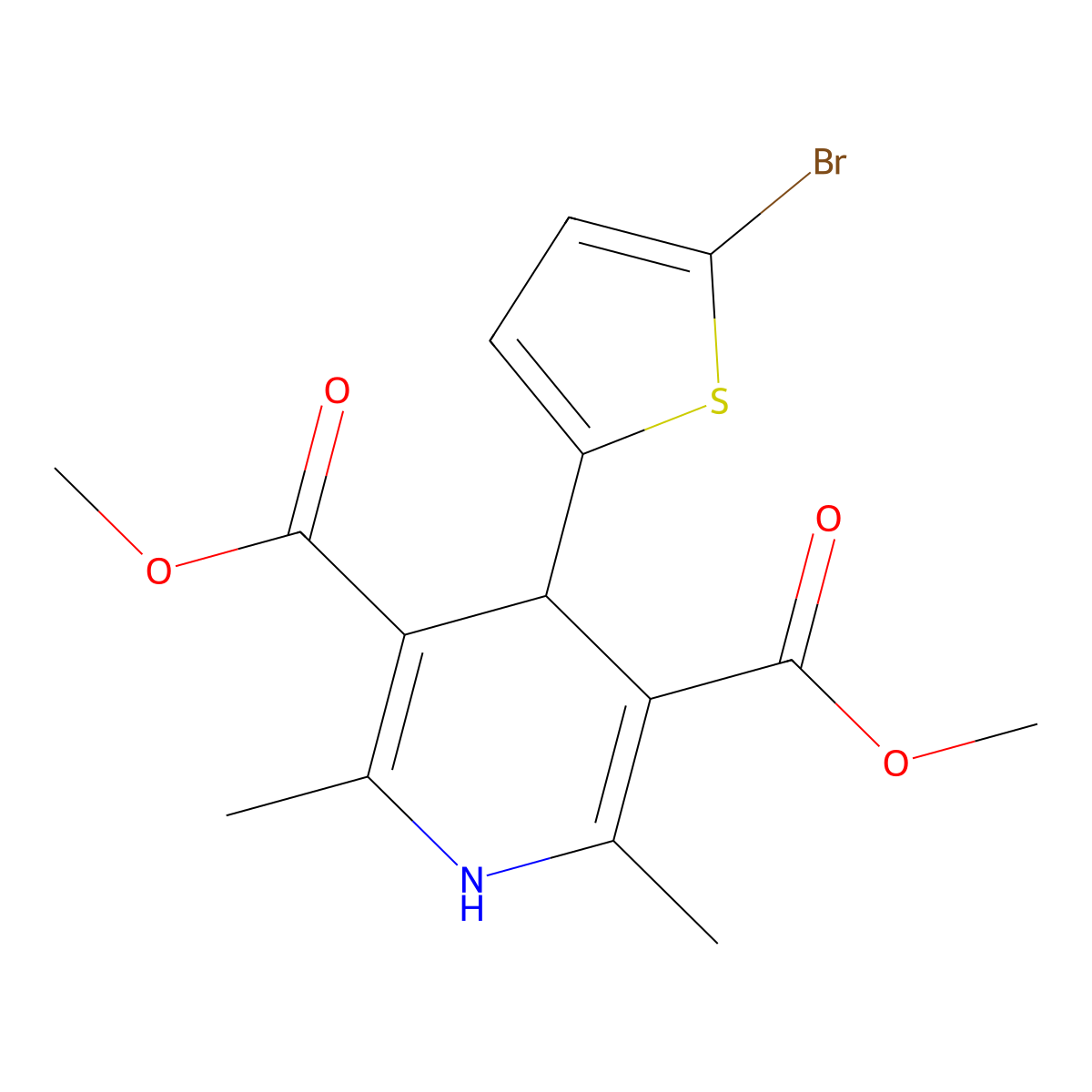 Dimethyl 4-(5-bromothiophen-2-yl)-2,6-dimethyl-1,4-dihydropyridine-3,5-dicarboxylate molecular structure, CAS 162229-16-5