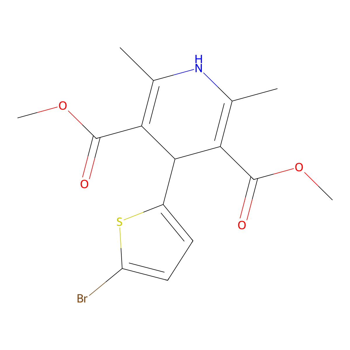 Dimethyl 4-(5-bromothiophen-2-yl)-2,6-dimethyl-1,4-dihydropyridine-3,5-dicarboxylate molecular structure, CAS 162229-16-5