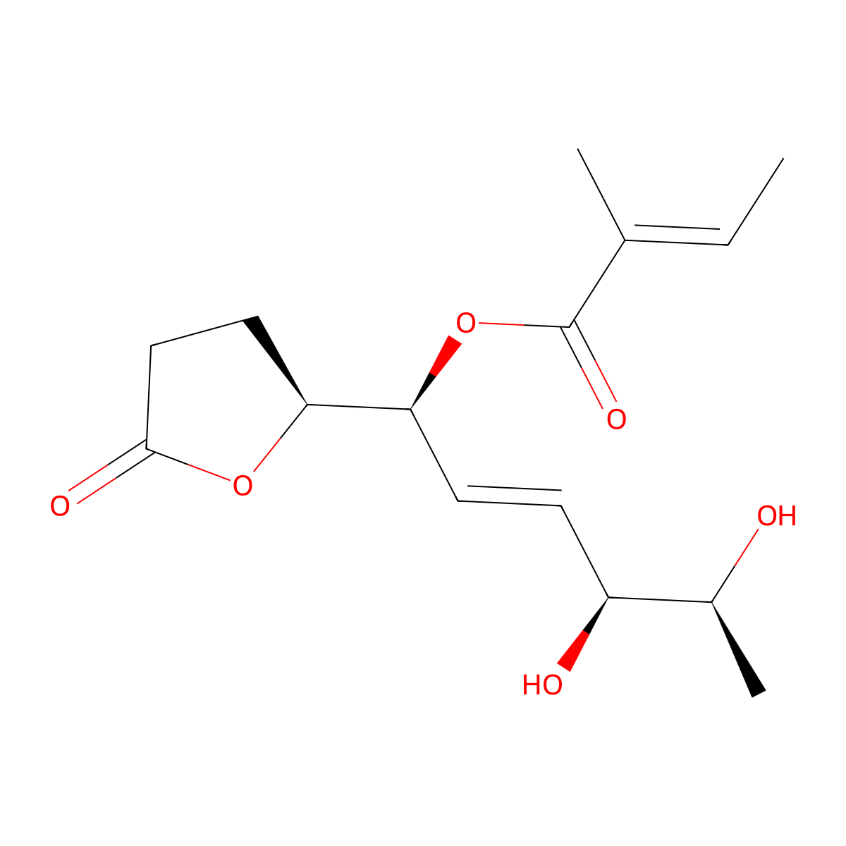 [(E,1S,4S,5S)-4,5-dihydroxy-1-[(2S)-5-oxooxolan-2-yl]hex-2-enyl] (E)-2-methylbut-2-enoate molecular structure, CAS 1622333-85-0