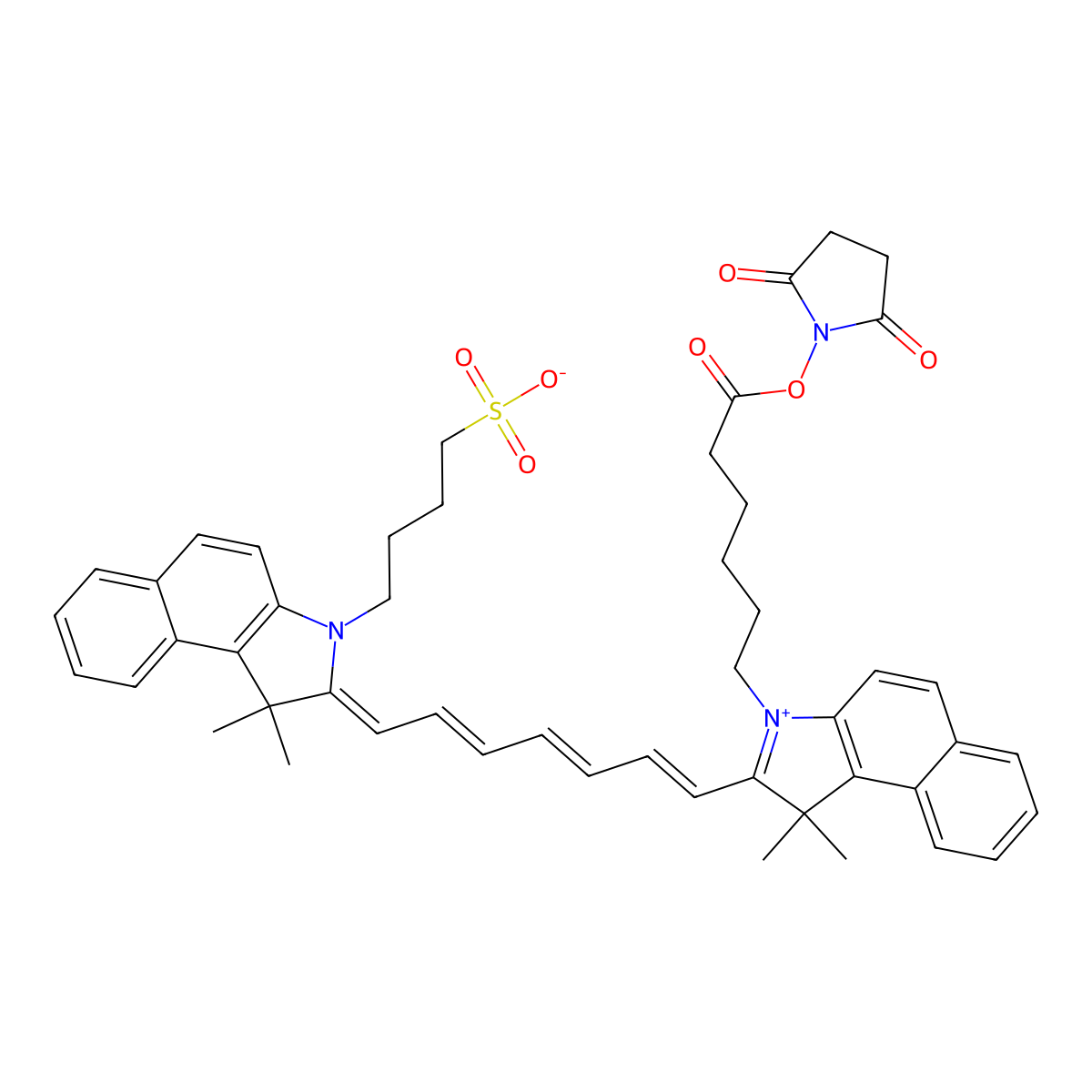 4-[(2E)-2-[(2E,4E,6E)-7-[3-[6-(2,5-Dioxopyrrolidin-1-yl)oxy-6-oxohexyl]-1,1-dimethylbenzo[e]indol-3-ium-2-yl]hepta-2,4,6-trienylidene]-1,1-dimethylbenzo[e]indol-3-yl]butane-1-sulfonate molecular structure, CAS 1622335-40-3