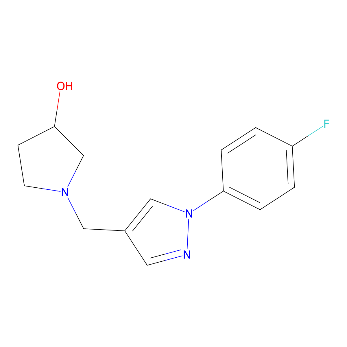 (3R)-1-[[1-(4-fluorophenyl)pyrazol-4-yl]methyl]pyrrolidin-3-ol molecular structure, CAS 1622448-17-2
