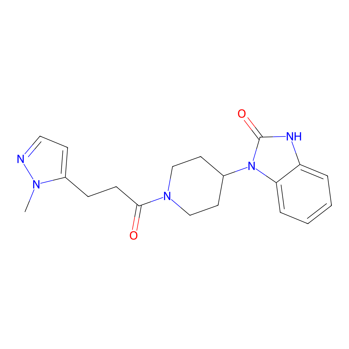 1-{1-[3-(1-methyl-1H-pyrazol-5-yl)propanoyl]piperidin-4-yl}-1,3-dihydro-2H-benzimidazol-2-one molecular structure, CAS 1622514-86-6