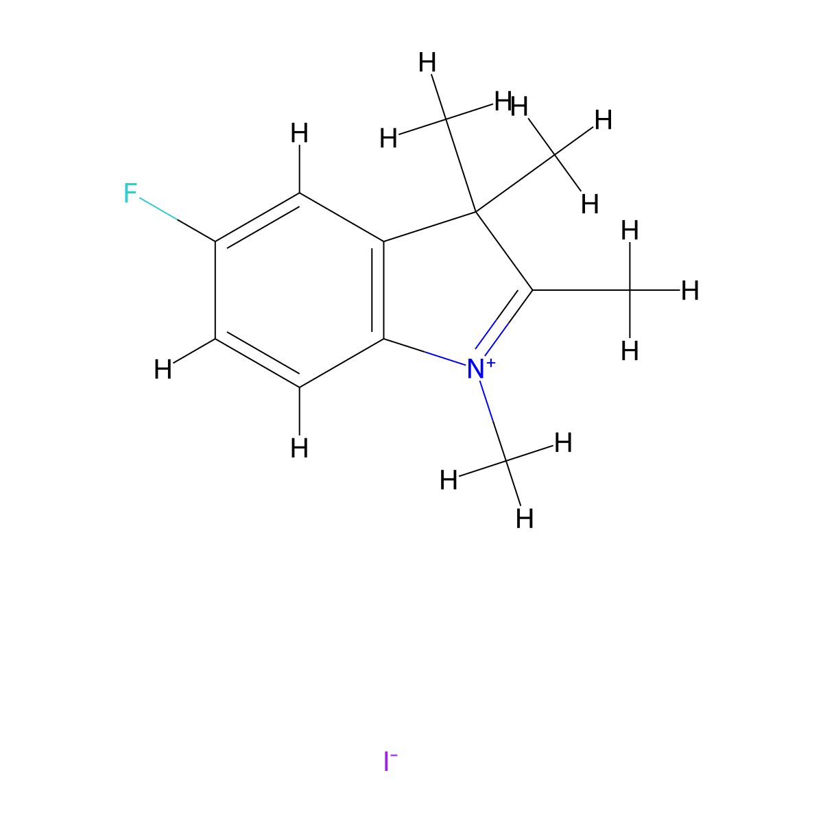 3H-Indolium, 5-fluoro-1,2,3,3-tetramethyl-, iodide (1:1) molecular structure, CAS 162258-84-6