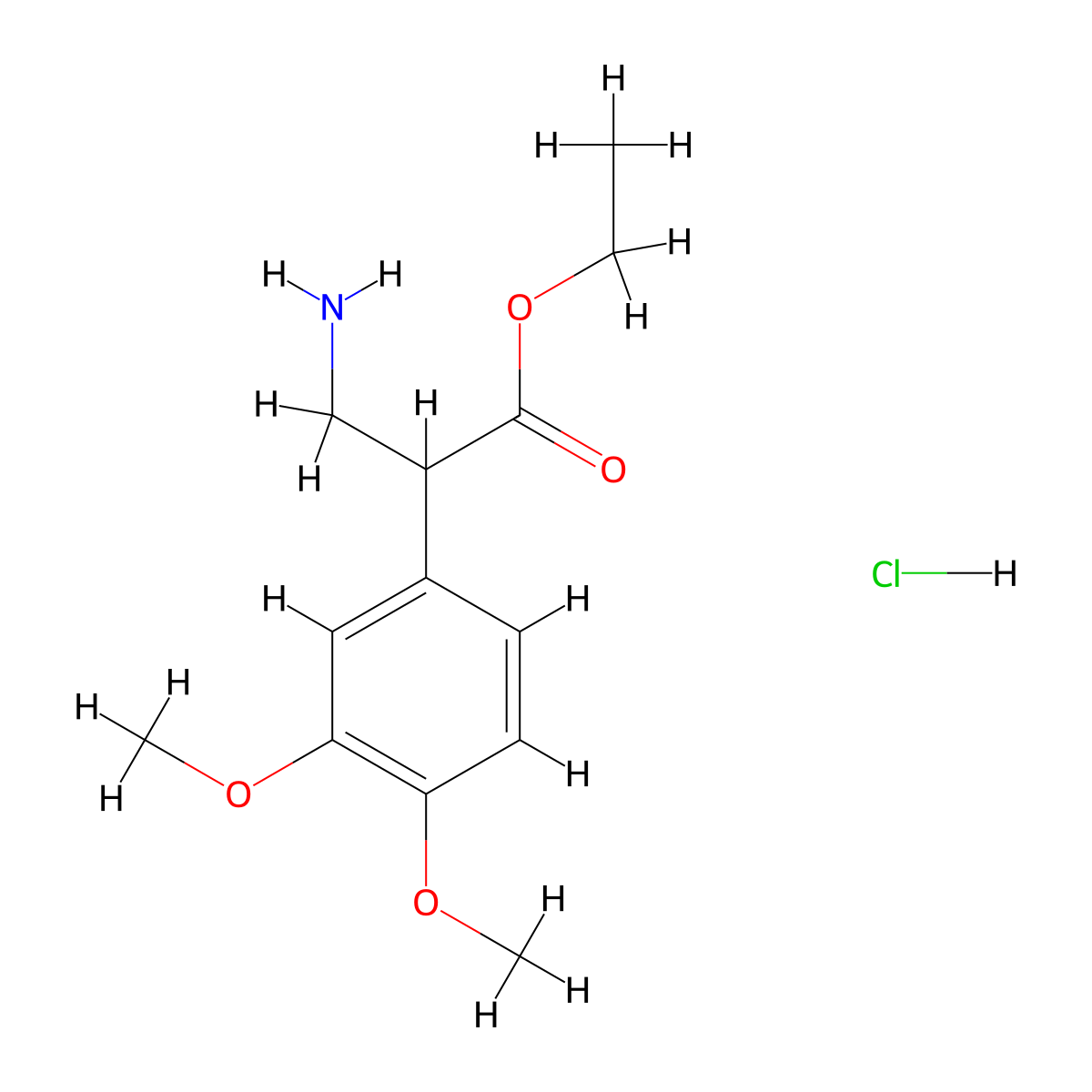 Ethyl 3-amino-2-(3,4-dimethoxyphenyl)propanoate hydrochloride molecular structure, CAS 16226-24-7