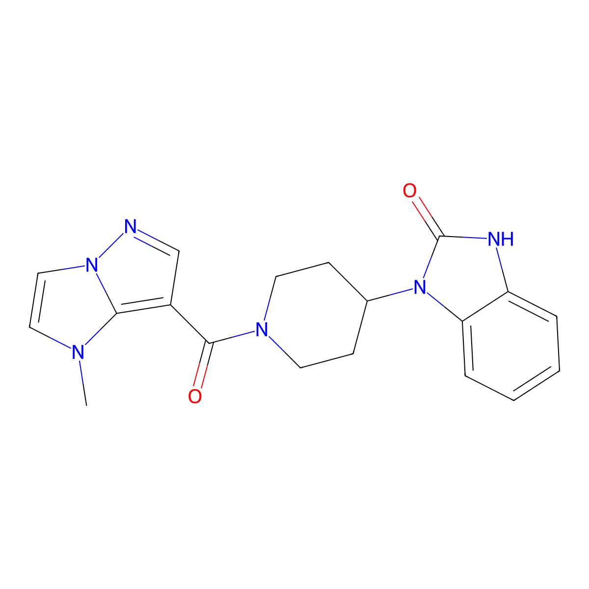 1-{1-[(1-methyl-1H-imidazo[1,2-b]pyrazol-7-yl)carbonyl]piperidin-4-yl}-1,3-dihydro-2H-benzimidazol-2-one molecular structure, CAS 1622632-39-6
