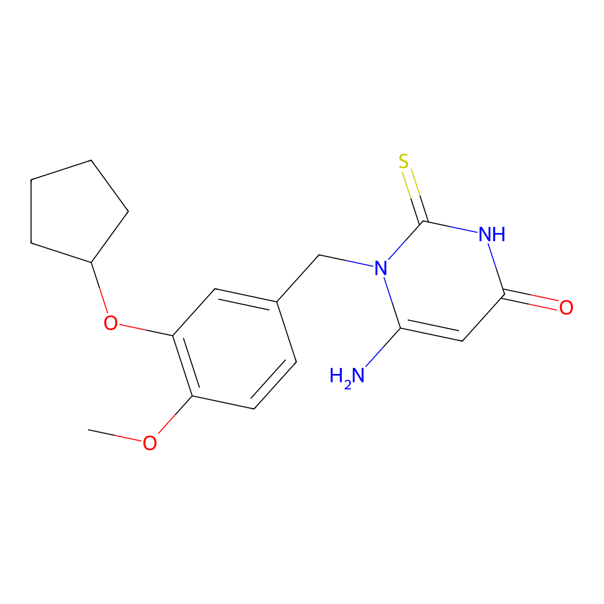 6-Amino-1-[3-(cyclopentyloxy)-4-methoxybenzyl]-2-thioxo-2,3-dihydropyrimidin-4(1H)-one molecular structure, CAS 162279-51-8
