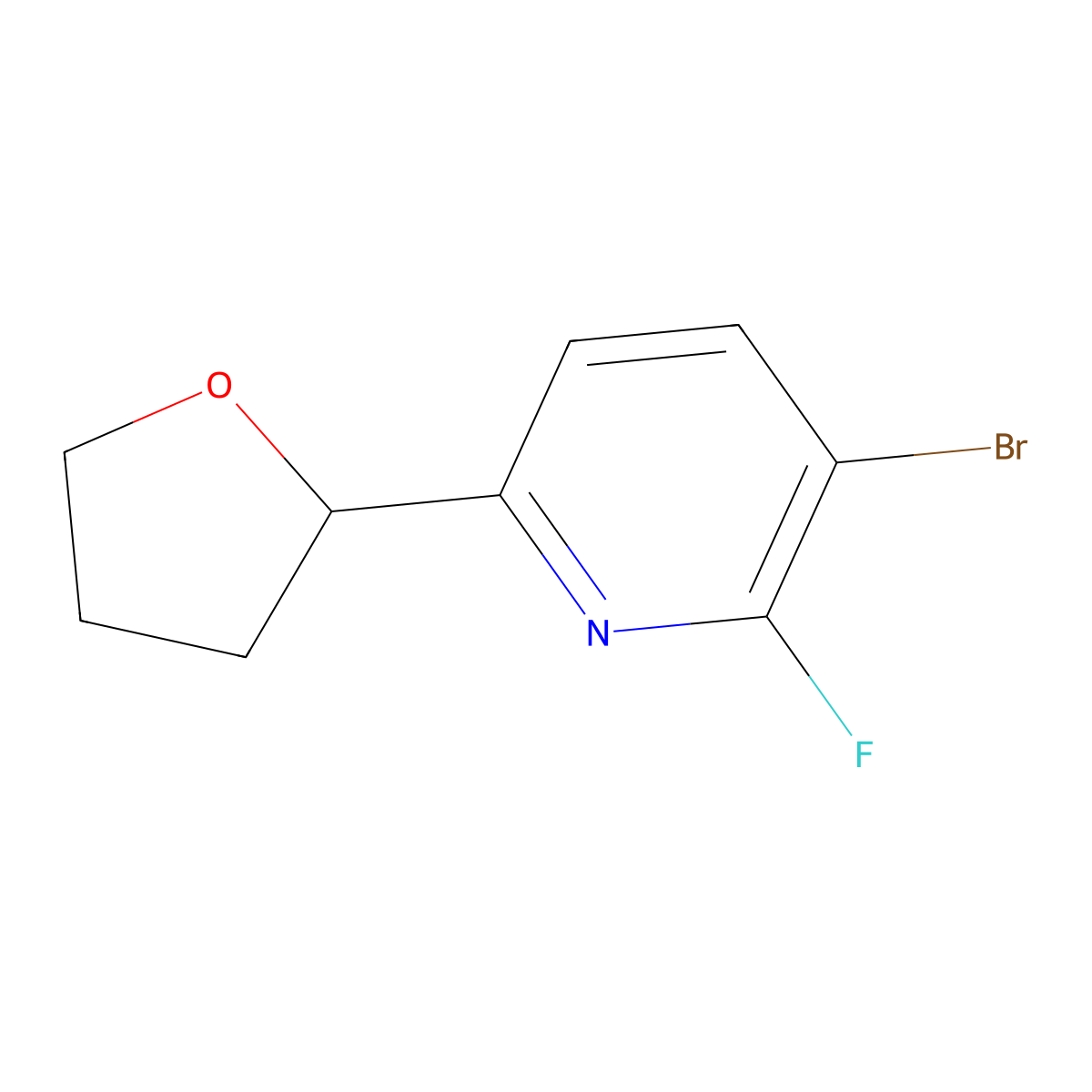 3-Bromo-2-fluoro-6-(tetrahydrofuran-2-yl)pyridine molecular structure, CAS 1622834-13-2