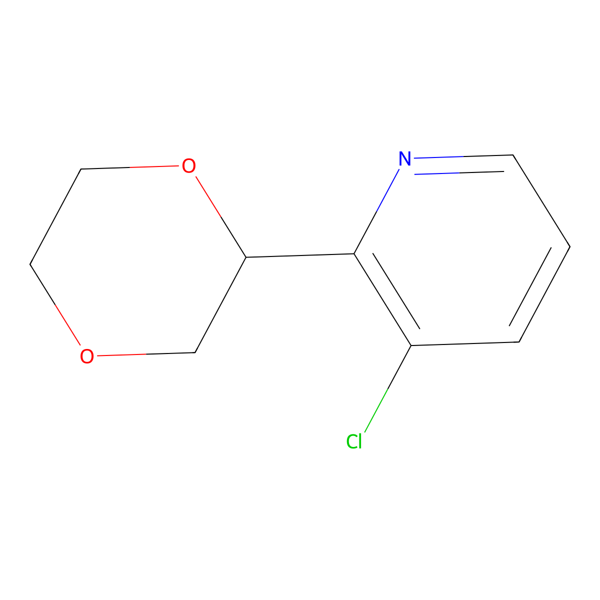 3-Chloro-2-(1,4-dioxan-2-yl)pyridine molecular structure, CAS 1622834-15-4