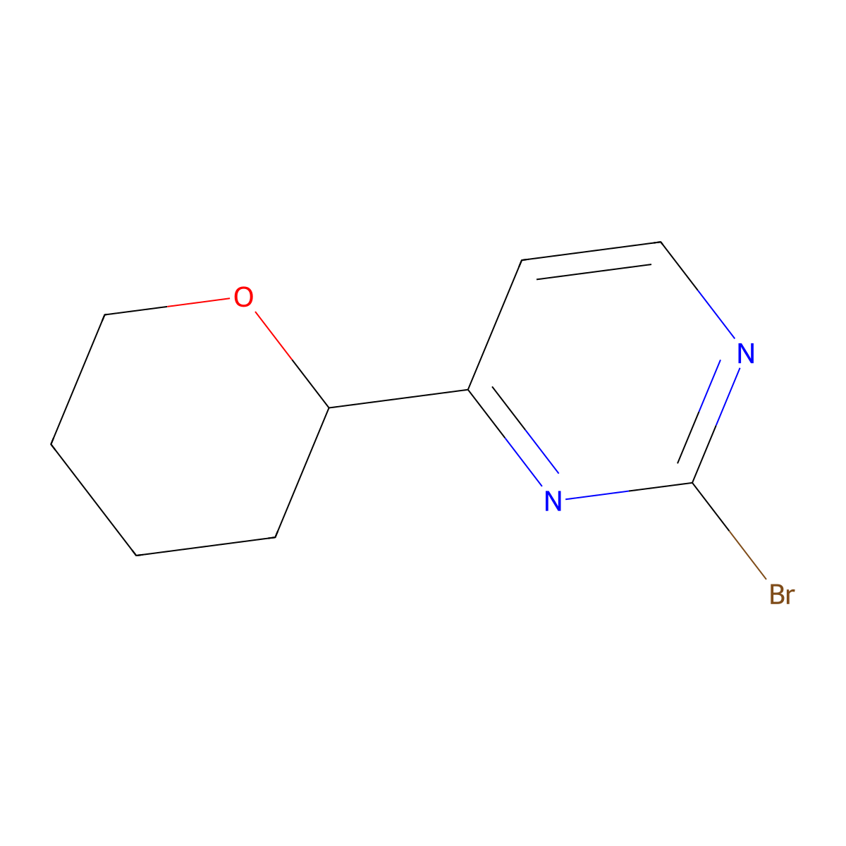 2-Bromo-4-(2-tetrahydropyranyl)pyrimidine molecular structure, CAS 1622834-17-6