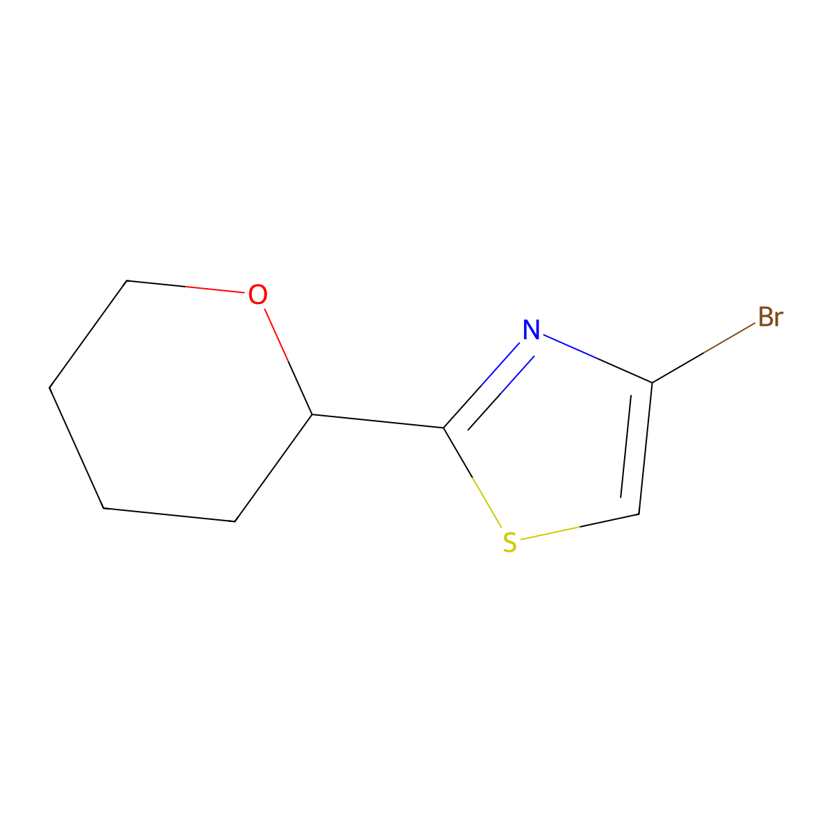 4-bromo-2-(tetrahydro-2H-pyran-2-yl)thiazole molecular structure, CAS 1622834-19-8