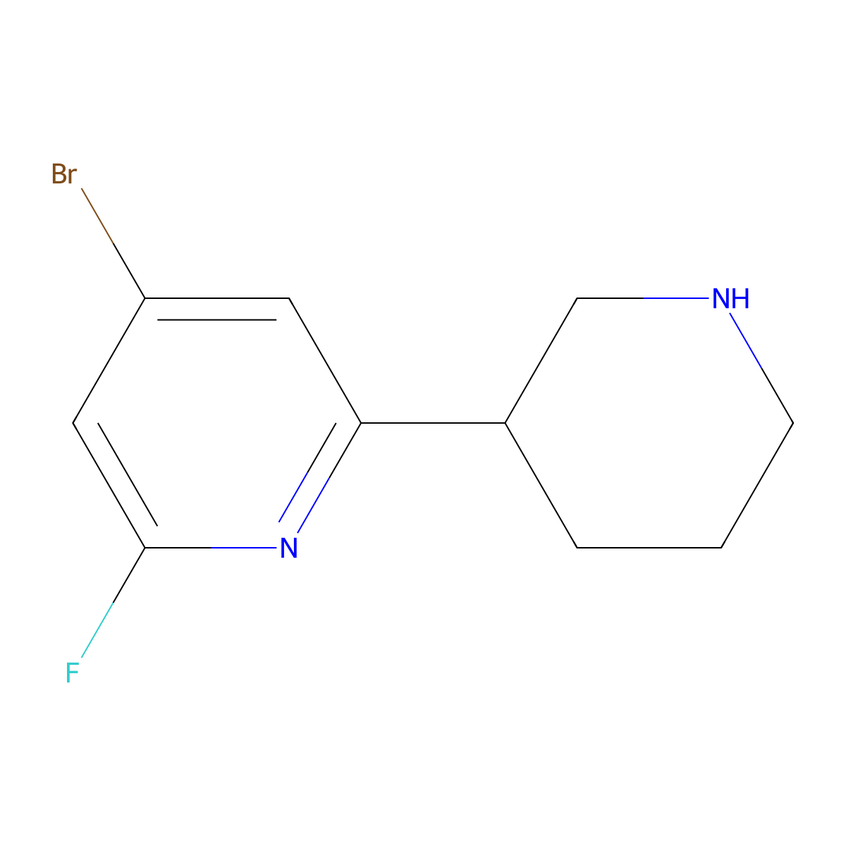 4-Bromo-2-fluoro-6-(piperidin-3-yl)pyridine molecular structure, CAS 1622834-23-4