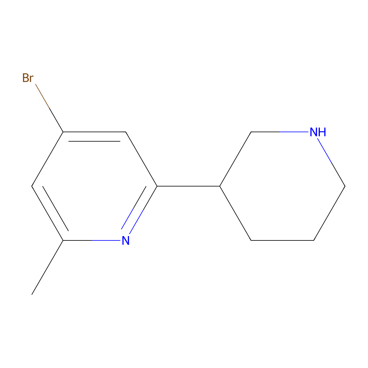 4-Bromo-2-methyl-6-(piperidin-3-yl)pyridine molecular structure, CAS 1622834-28-9