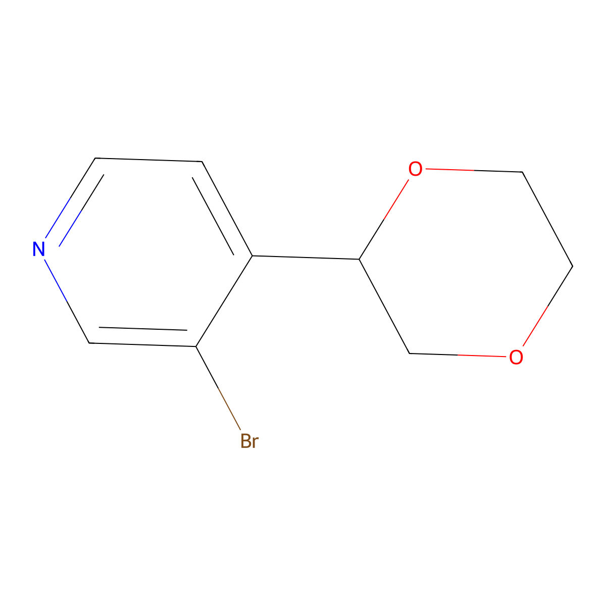 3-Bromo-4-(1,4-dioxan-2-yl)pyridine molecular structure, CAS 1622834-36-9