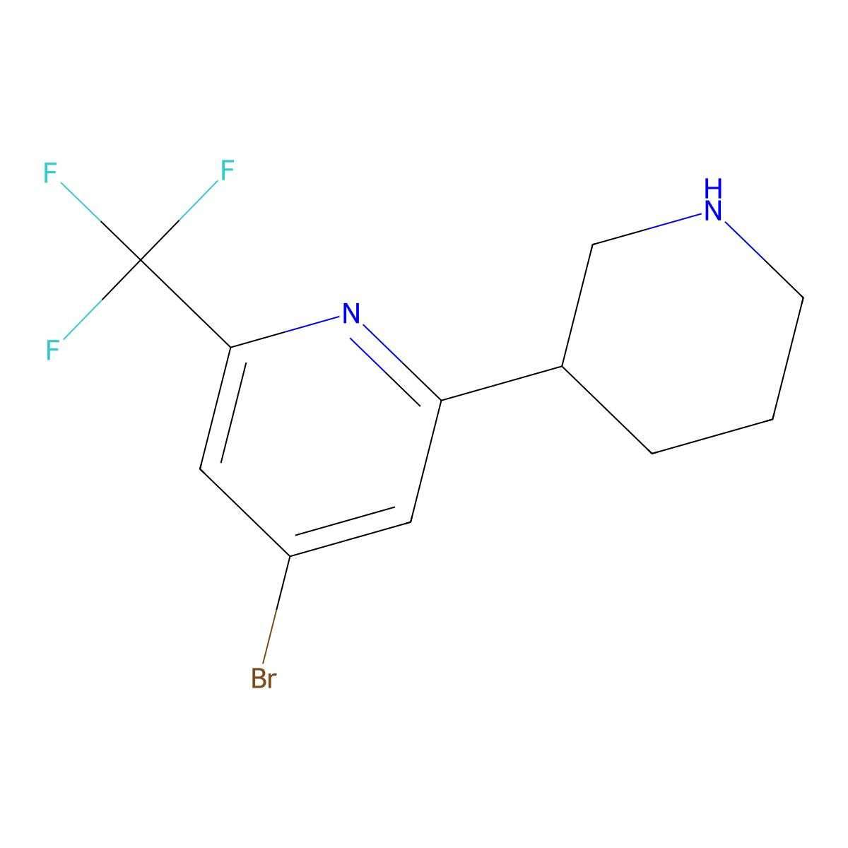 4-Bromo-2-trifluoromethyl-6-(piperidin-3-yl)pyridine molecular structure, CAS 1622834-44-9