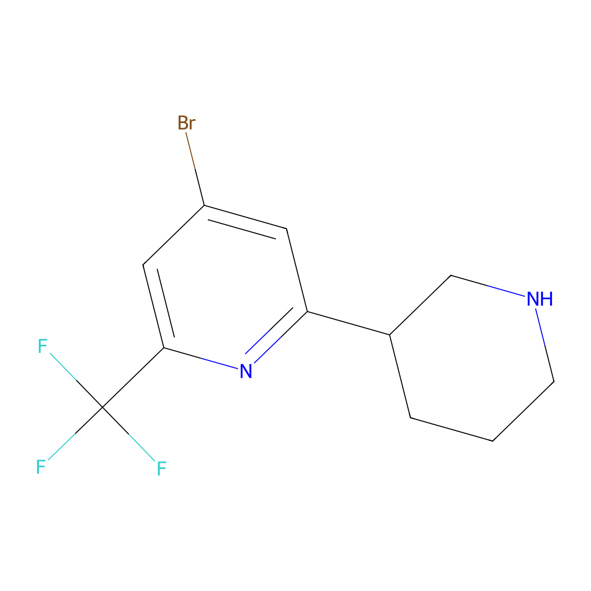 4-Bromo-2-trifluoromethyl-6-(piperidin-3-yl)pyridine molecular structure, CAS 1622834-44-9