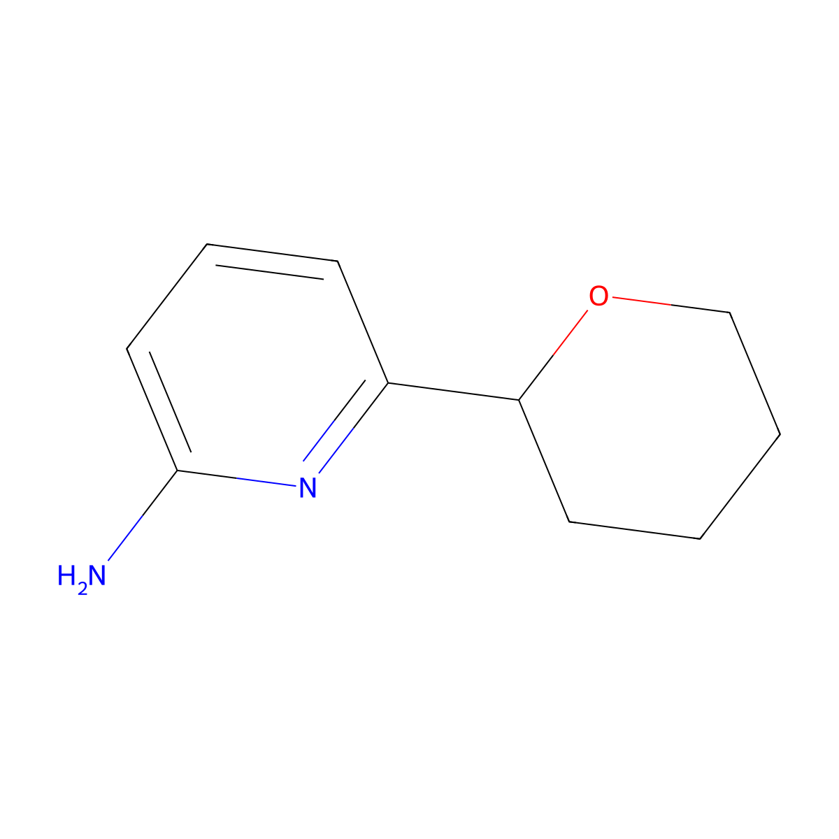 6-(tetrahydro-2H-pyran-2-yl)pyridin-2-amine molecular structure, CAS 1622834-56-3