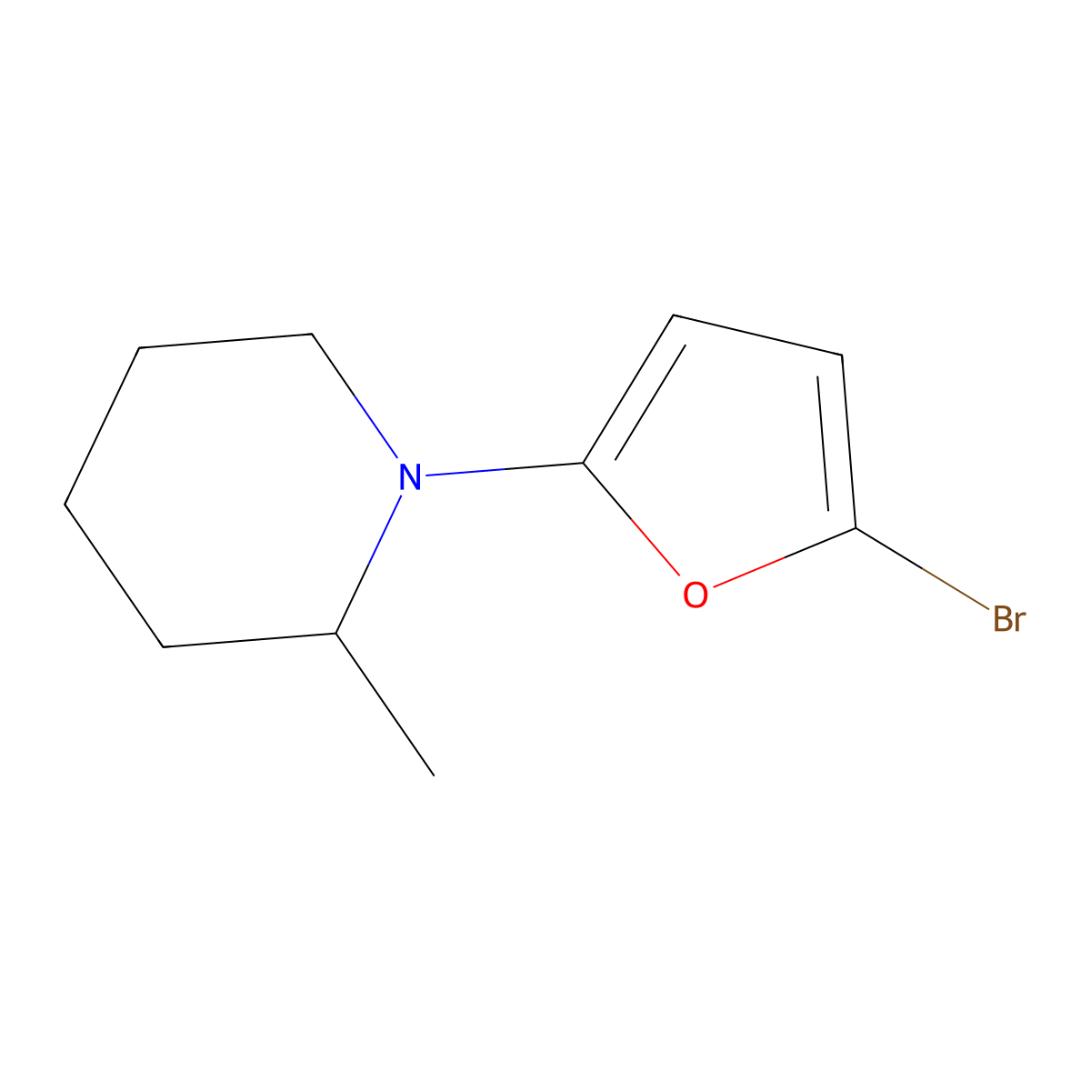 2-Bromo-5-(2-methylpiperidin-1-yl)furan molecular structure, CAS 1622834-78-9