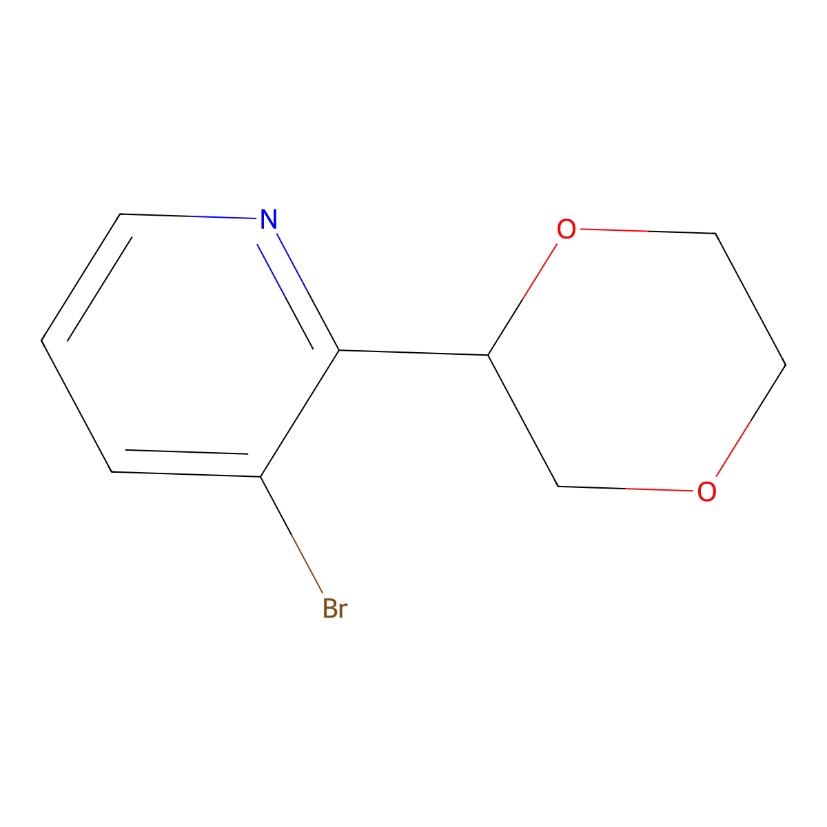 3-Bromo-2-(1,4-dioxan-2-yl)pyridine molecular structure, CAS 1622834-84-7