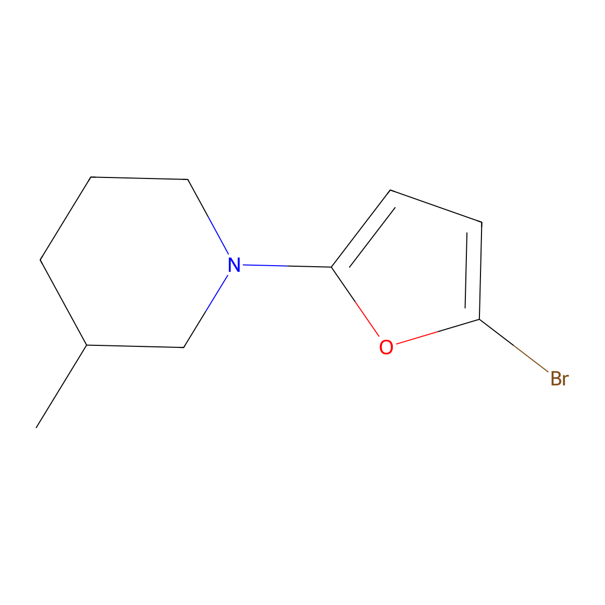 2-Bromo-5-(3-methylpiperidin-1-yl)furan molecular structure, CAS 1622834-91-6