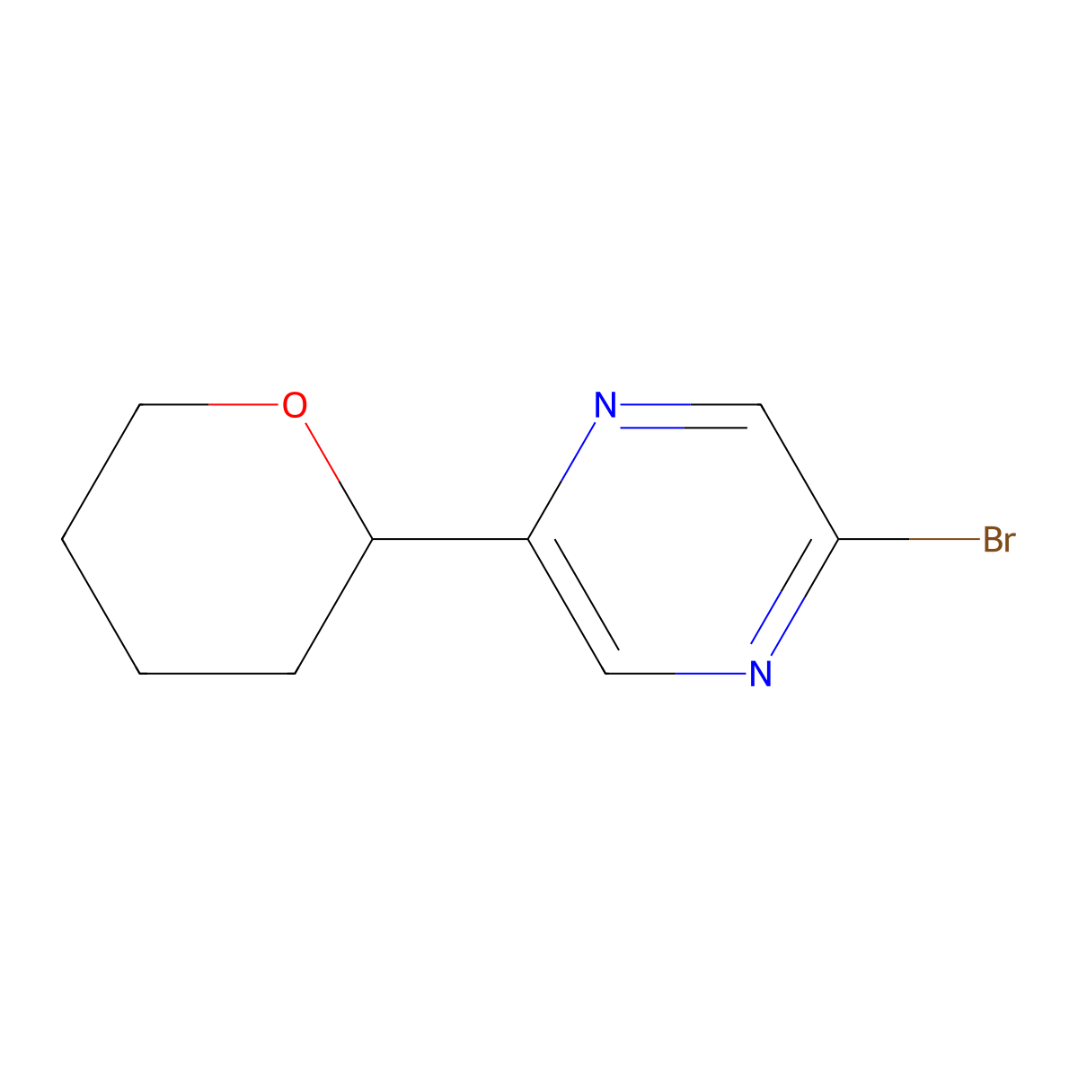 2-bromo-5-(tetrahydro-2H-pyran-2-yl)pyrazine molecular structure, CAS 1622835-06-6